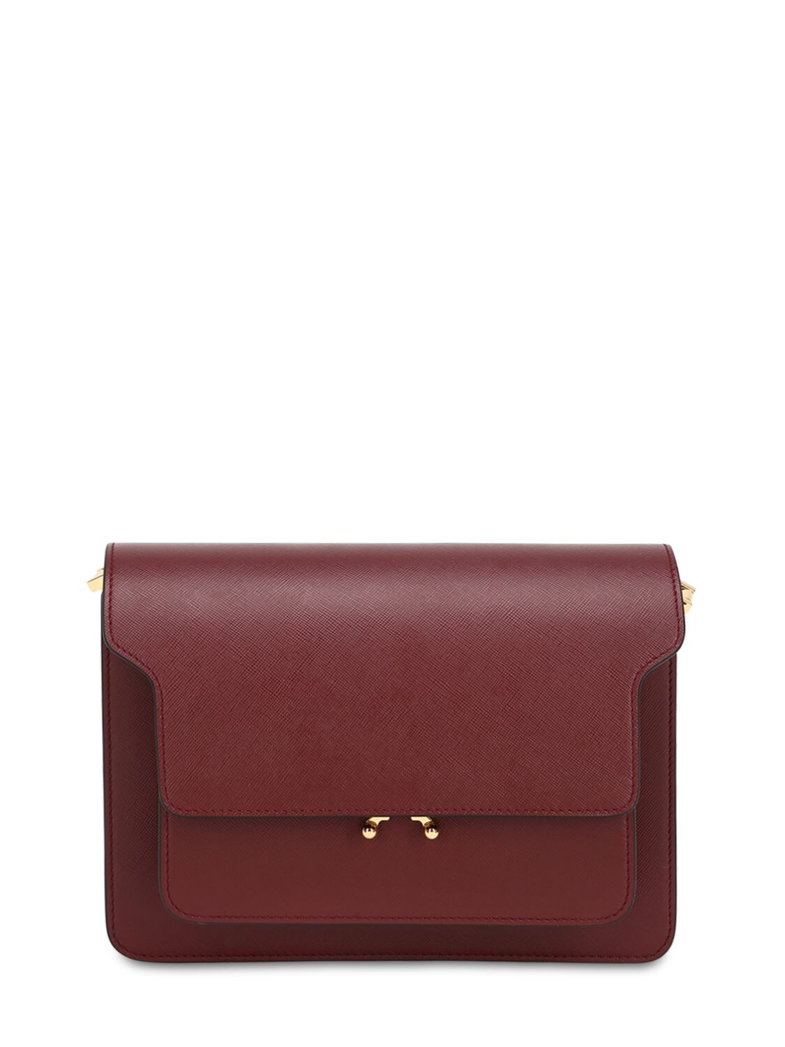 Marni Medium Saffiano Leather Trunk Bag In Ruby