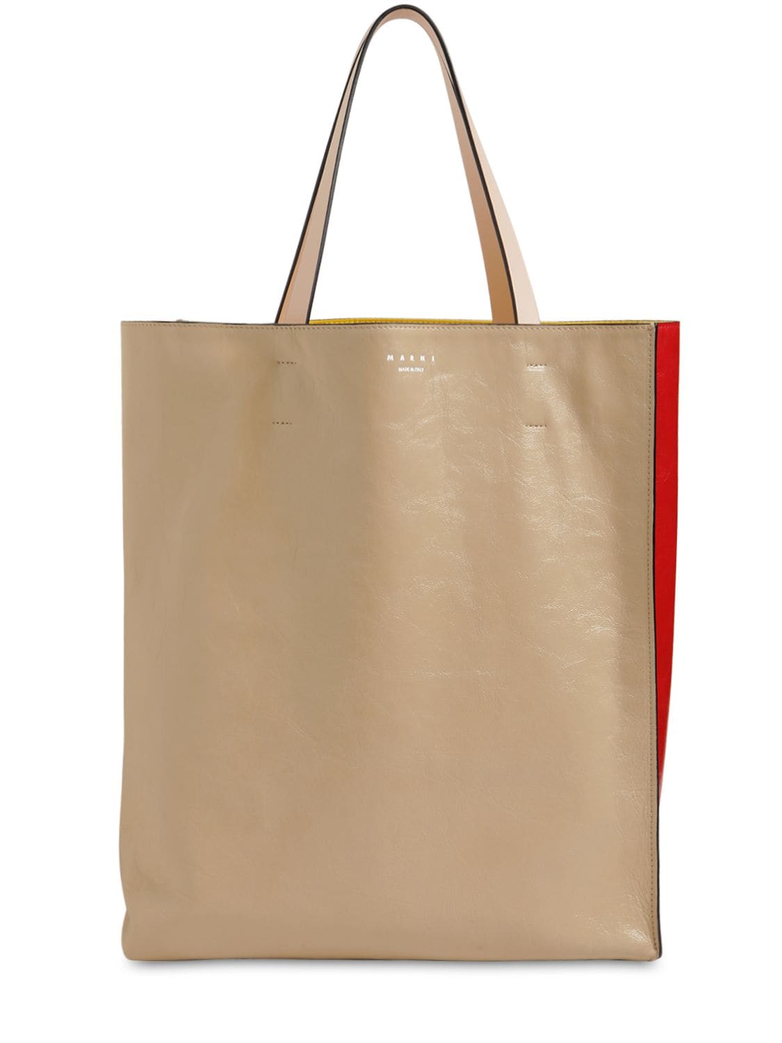 Marni Museo Soft Smooth Leather Tote In Cement,pomp