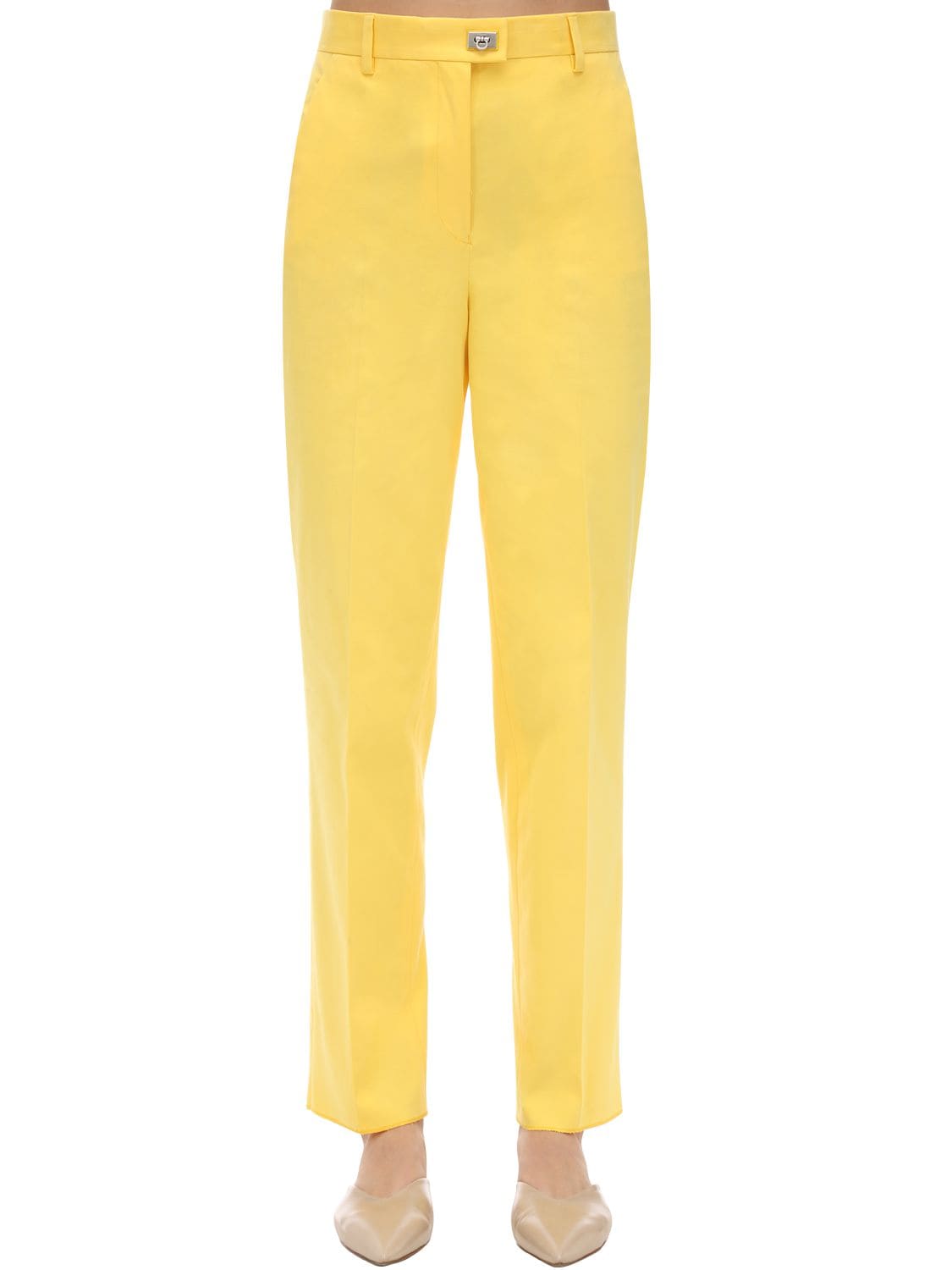 Ferragamo Cotton Gabardine Pants In Yellow