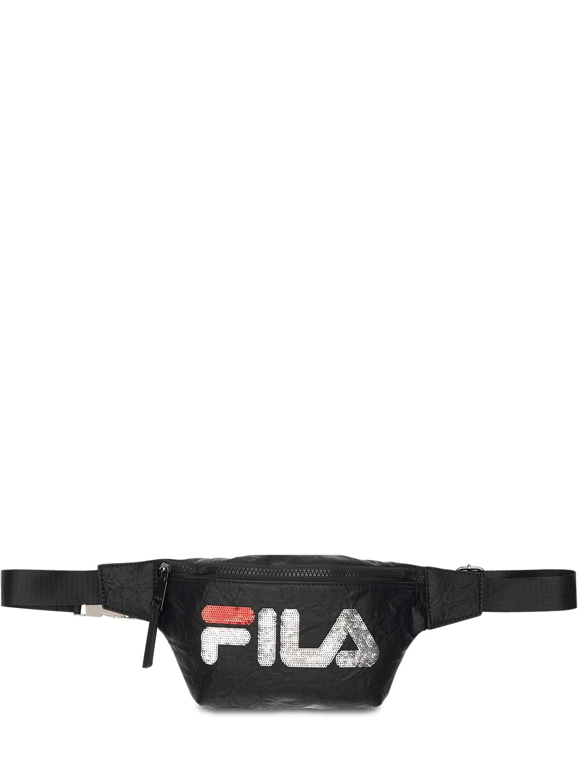 Fila Sequined Logo Woven Belt Bag In Black