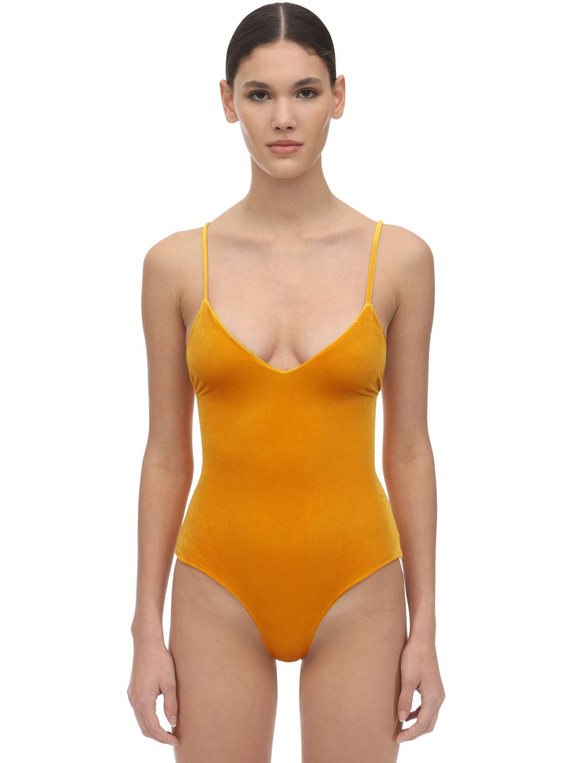 Albertine Lacanau Velvet One Piece Swimsuit In Yellow