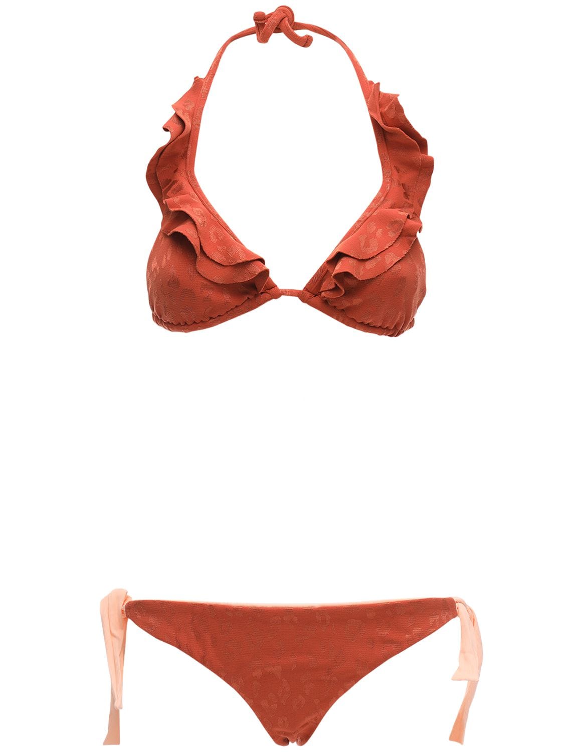 Albertine Dune Leopard Ruffled Bikini Set In Orange