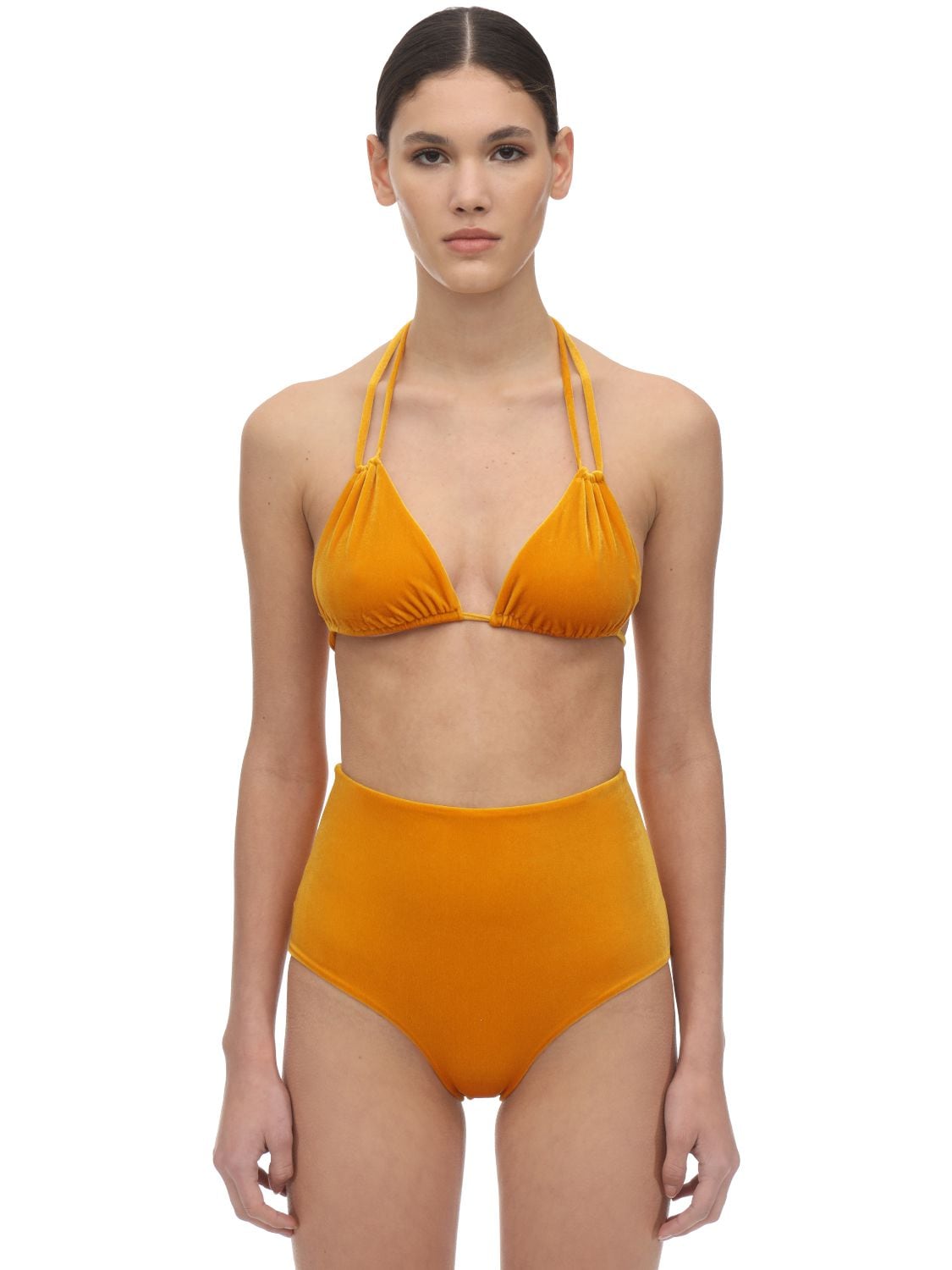 Albertine Hermosa High Rise Velvet Bikini Set In Yellow