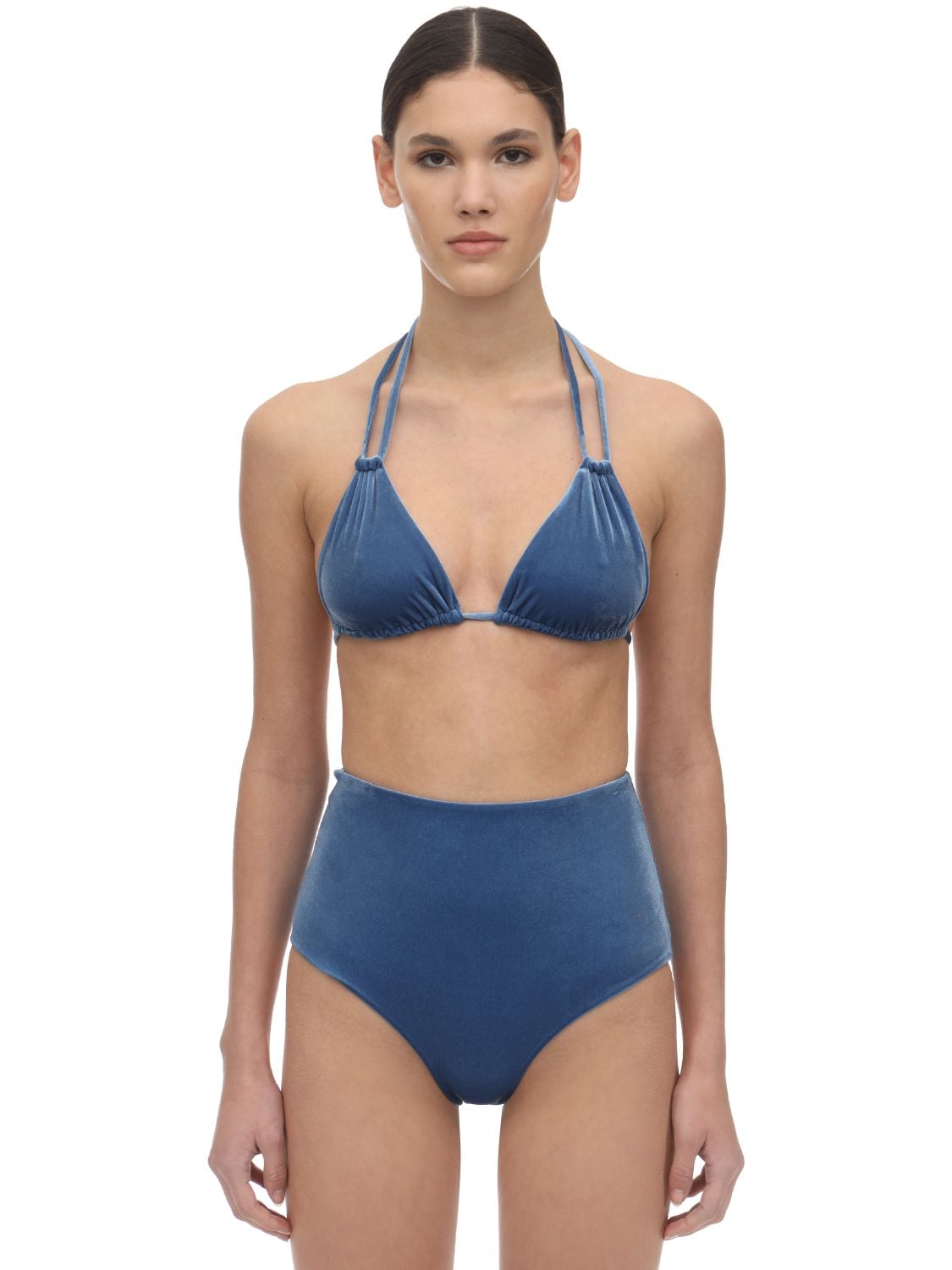 Albertine Hermosa High Rise Velvet Bikini Set In Blue