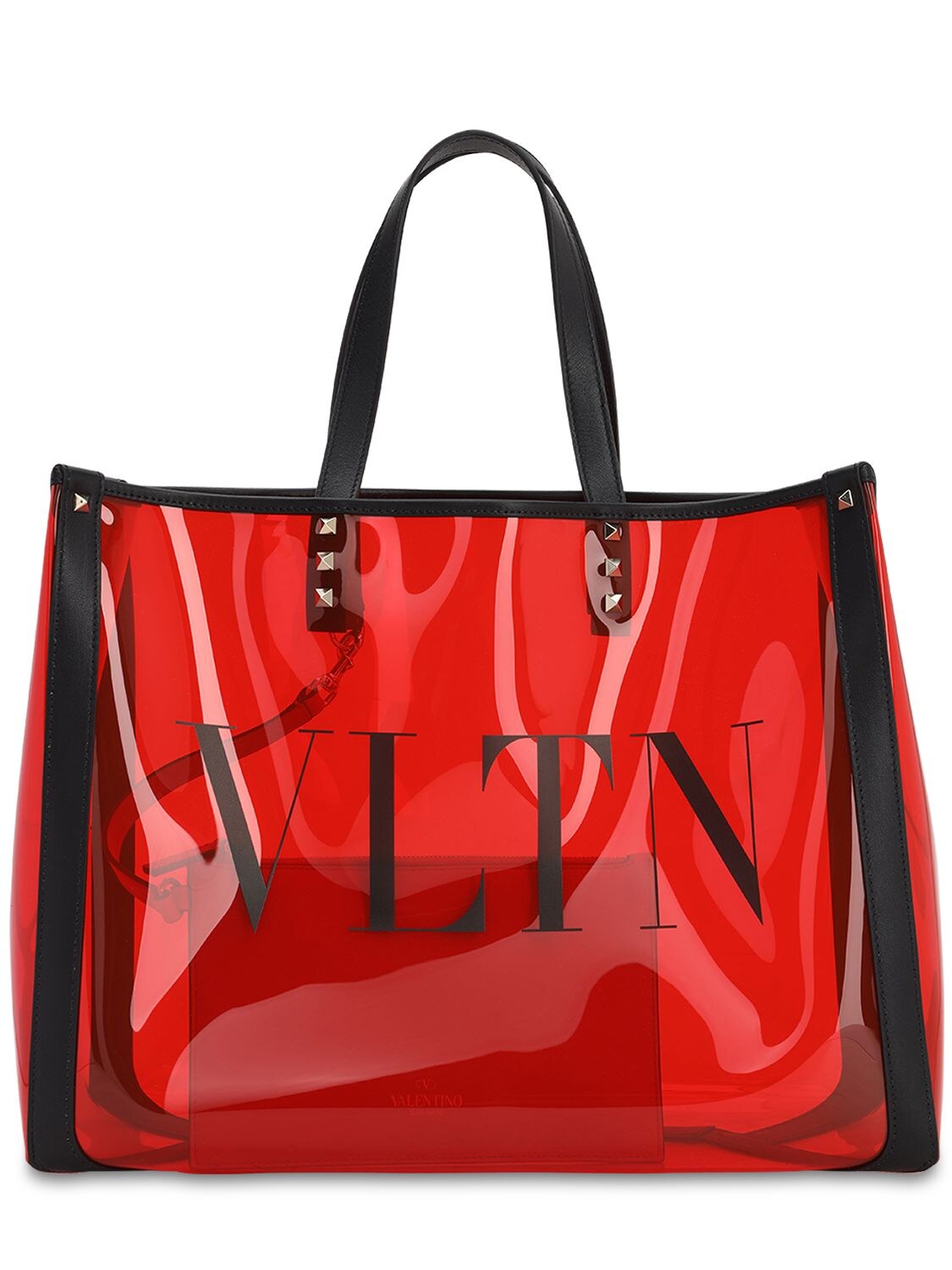 Valentino Garavani Logo Tote Bag W/ Leather Details In Rouge Pur