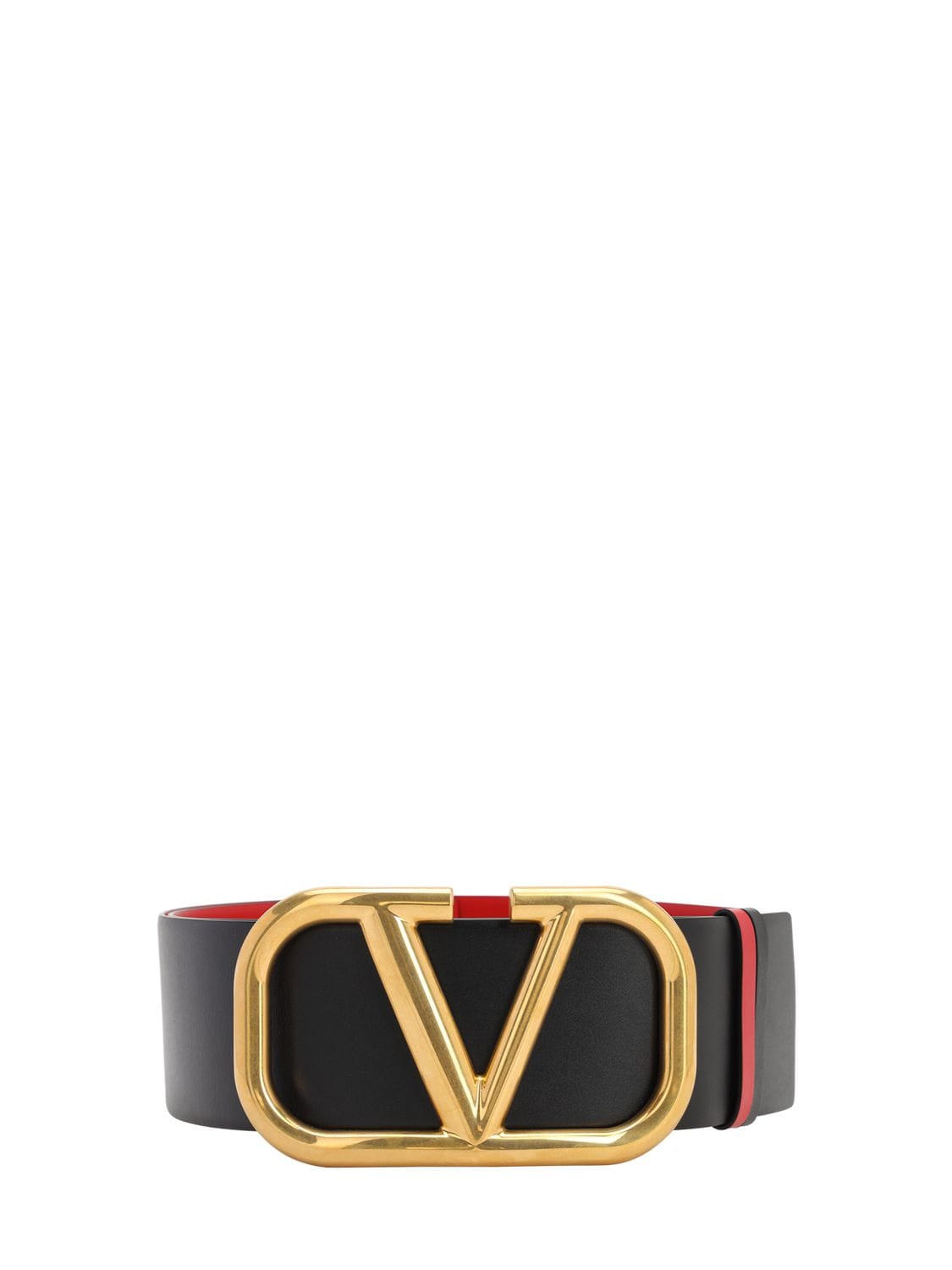 Valentino Garavani 70mm Go Logo Reversible Leather Belt In Black,red