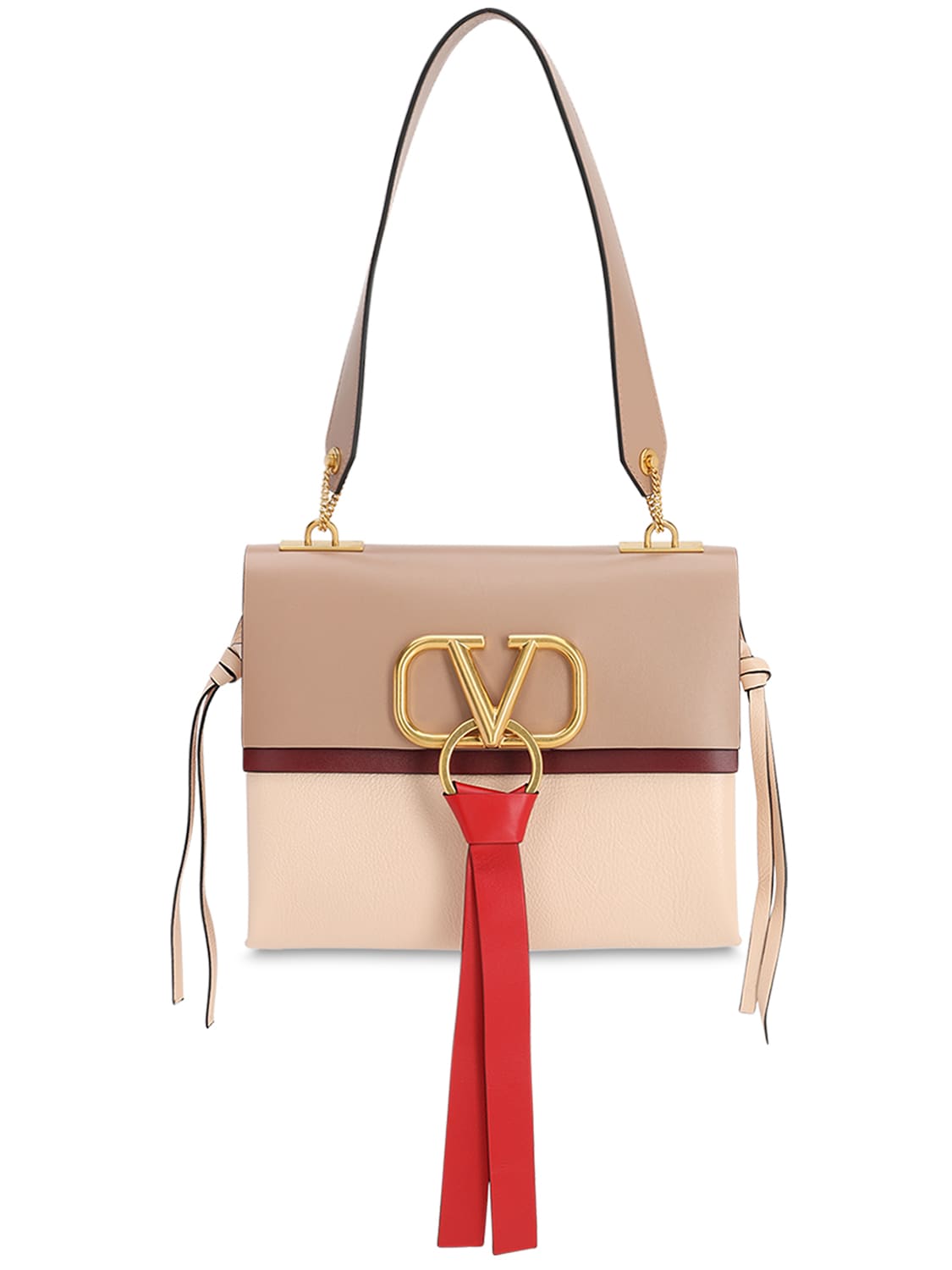 Valentino Garavani Medium V Ring Box Leather Shoulder Bag In Rose