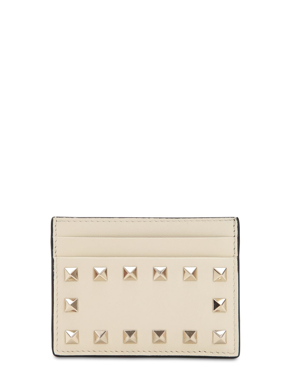 Valentino Garavani Rockstud Embellished Leather Card Holder In Ivory