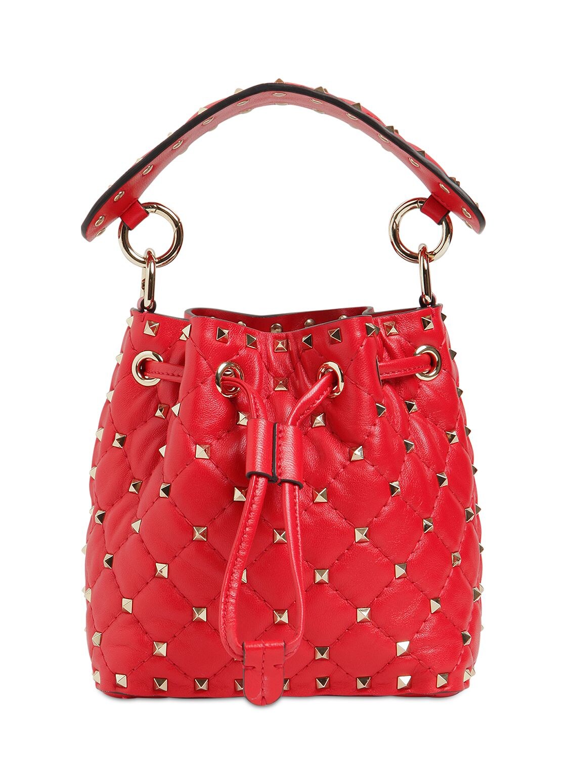 Valentino Garavani Mini Rockstud Spike Leather Bucket Bag In Rouge Pur