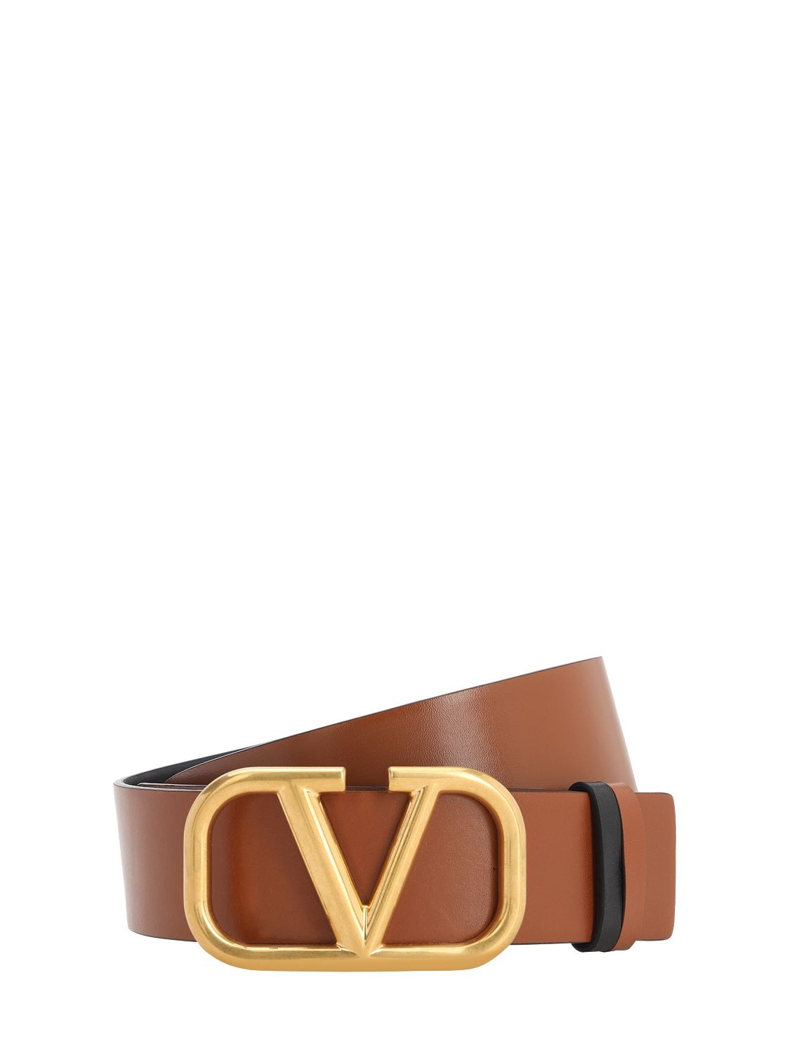 Valentino Garavani 4cm Reversible V Logo Leather Belt In Selleria,black