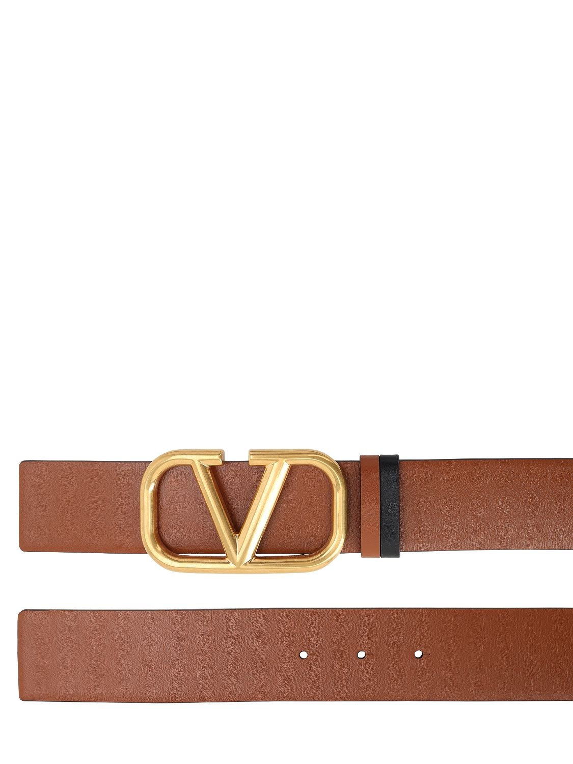 Shop Valentino 4cm Reversible V Logo Leather Belt In Selleria,black
