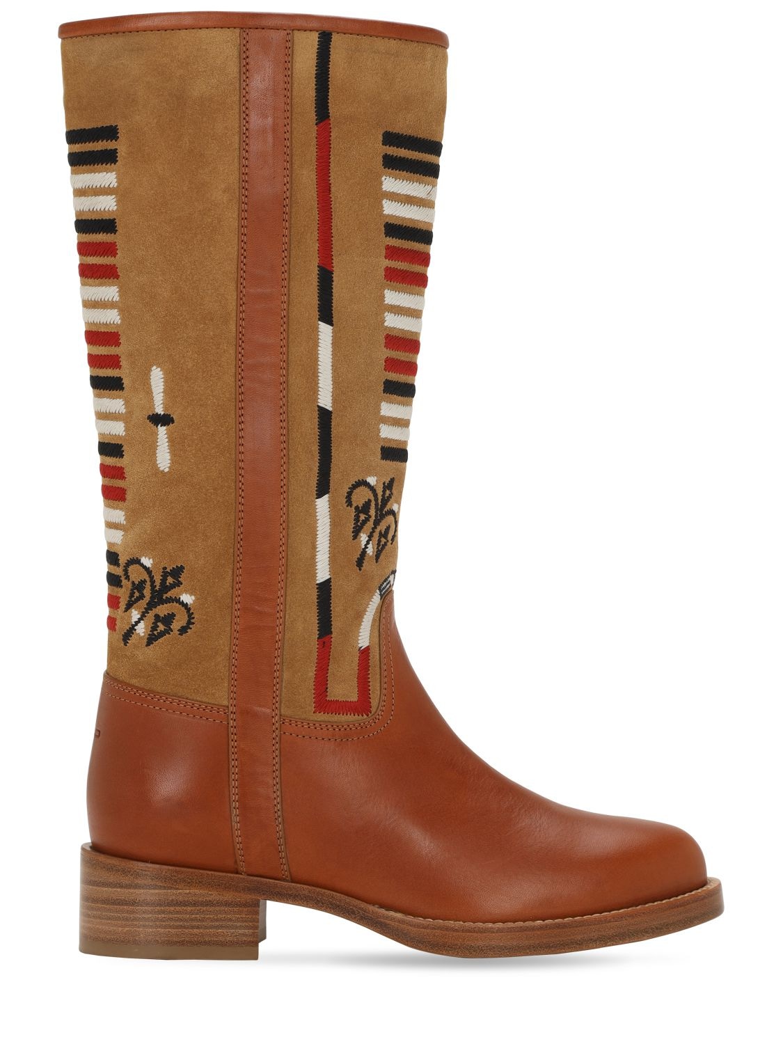 Etro 20mm Embroidered Leather Tall Boots In Tan