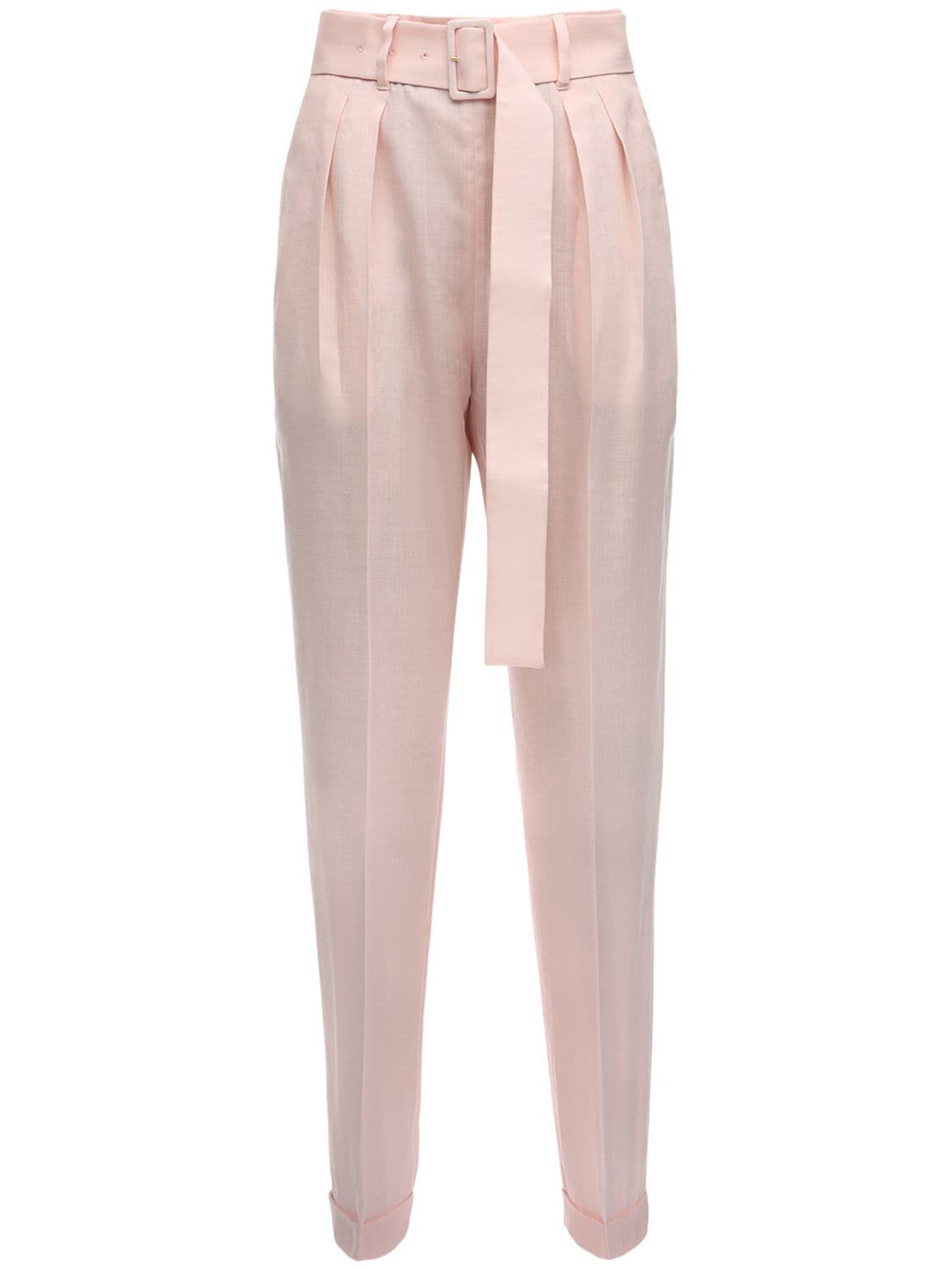 Agnona High Waist Mohair Blend Pants W/ Belt In Pink