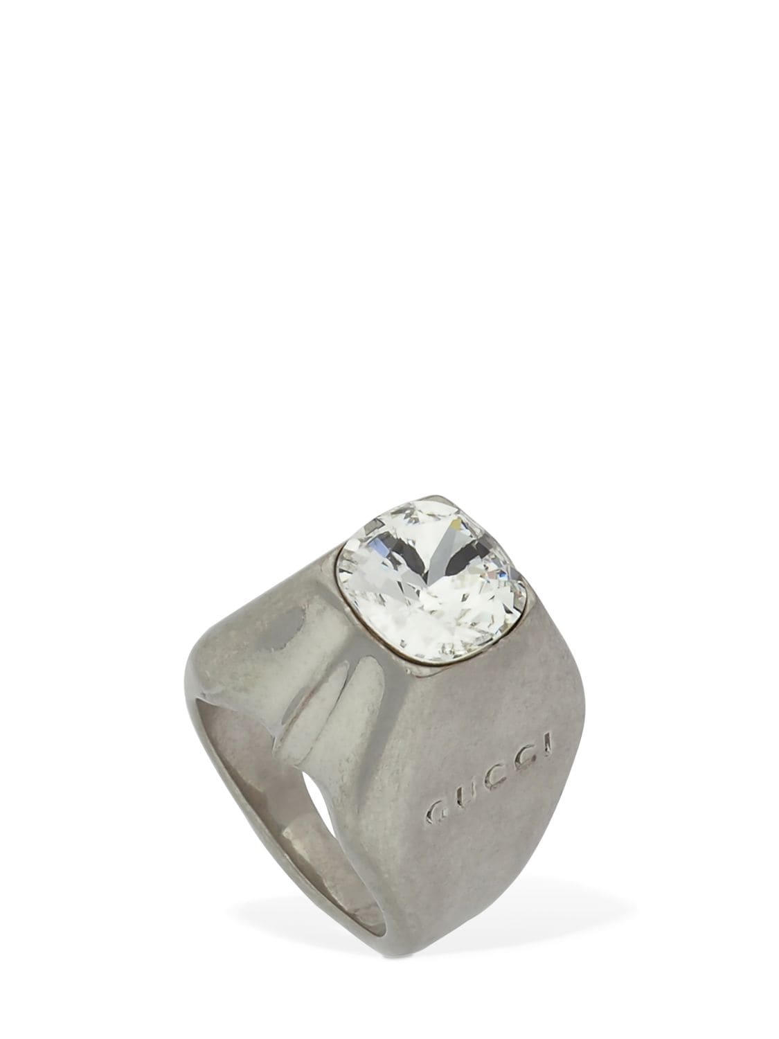 Gucci Gg Logo Crystal Thick Ring In Silver