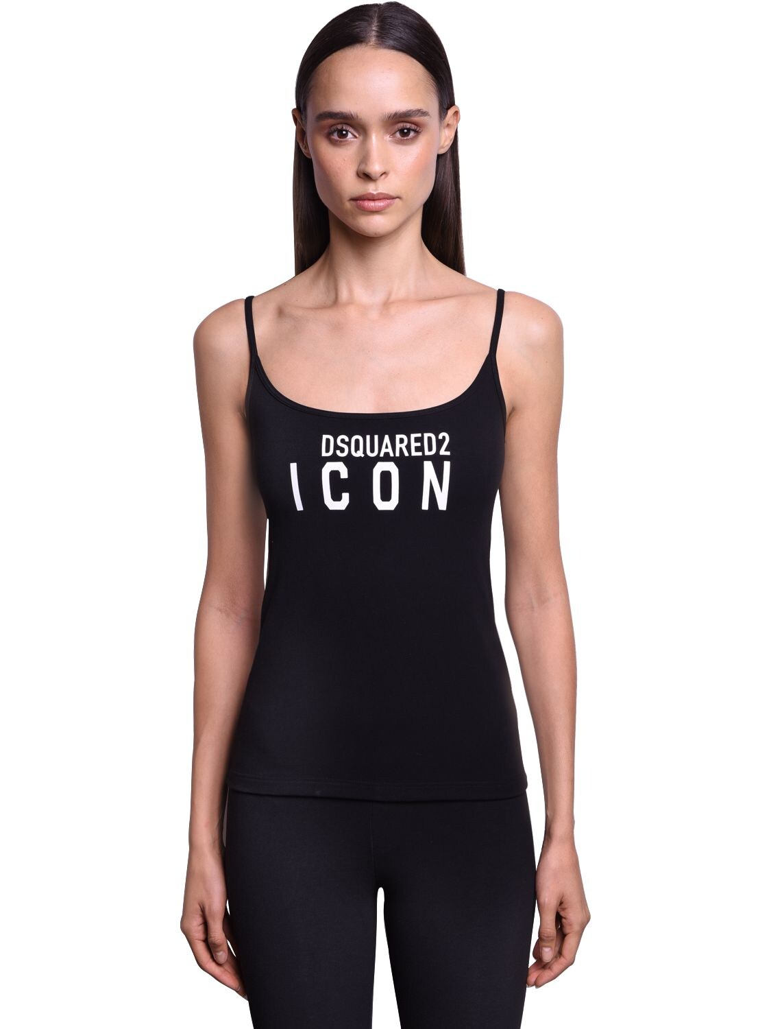 DSQUARED2 ICON PRINTED COTTON JERSEY TANK TOP,71IWI2009-MDAX0