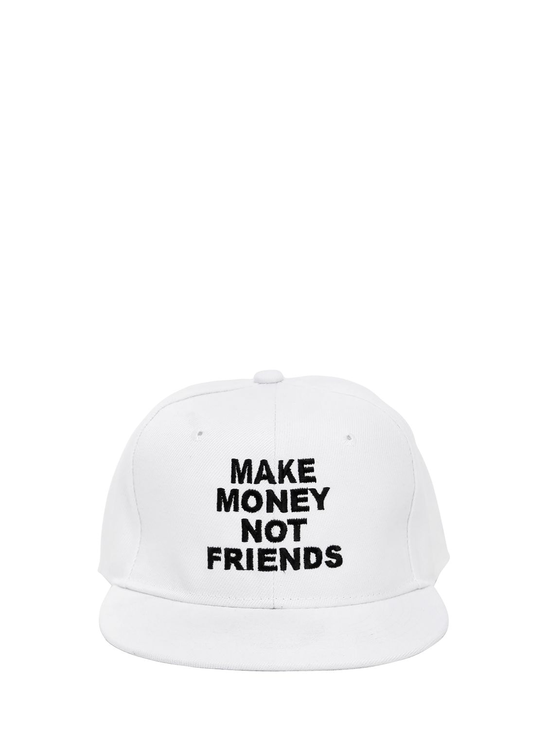 Make Money Not Friends Logo Embroidered Baseball Hat In White