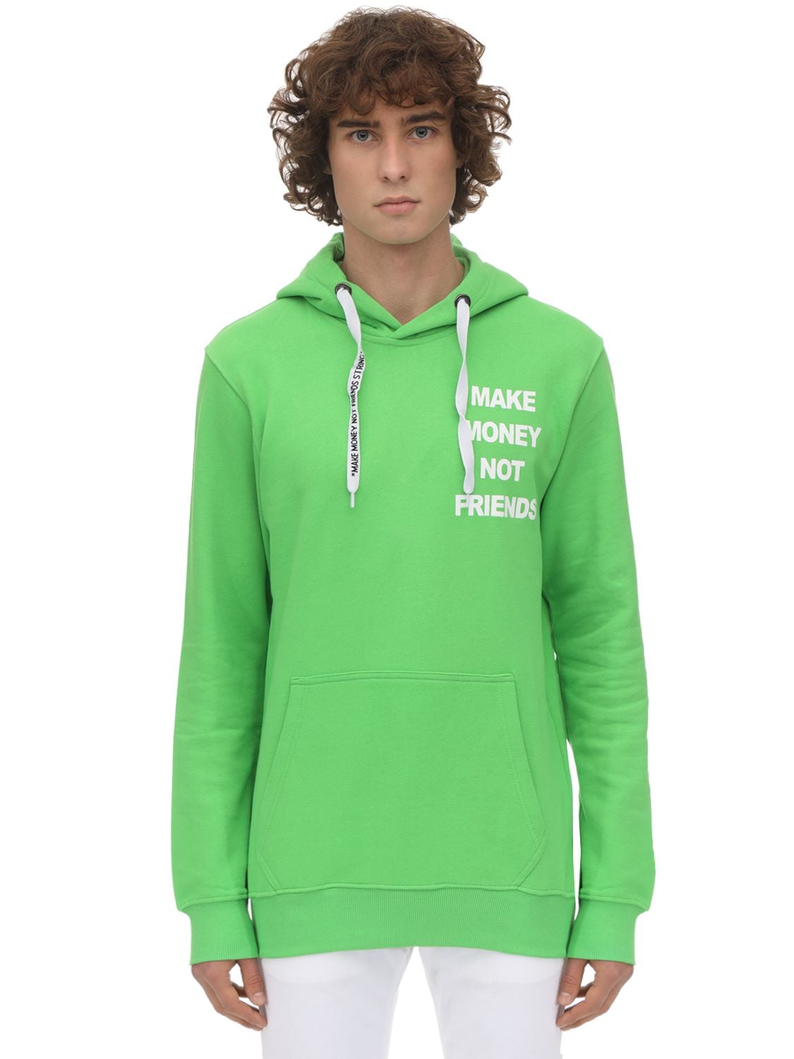 Make Money Not Friends Logo Print Cotton Sweatshirt Hoodie In Green