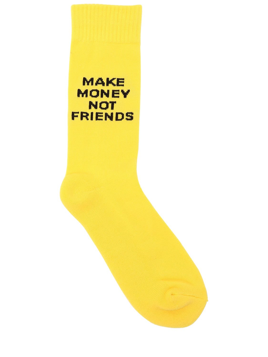 Make Money Not Friends Logo Intarsia Techno Blend Knit Socks In Yellow