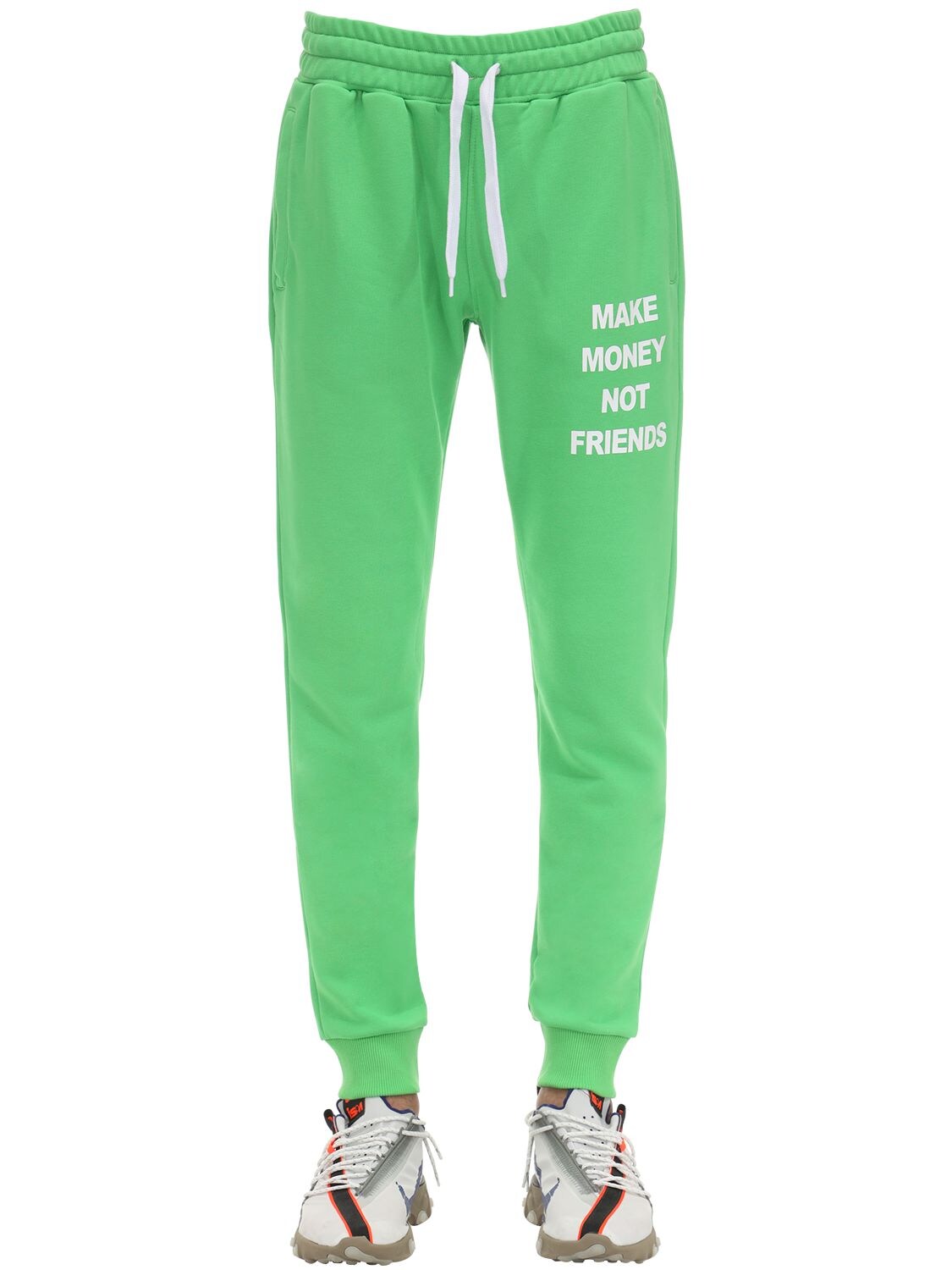Make Money Not Friends Neon Cotton Jersey Sweatpants In Green