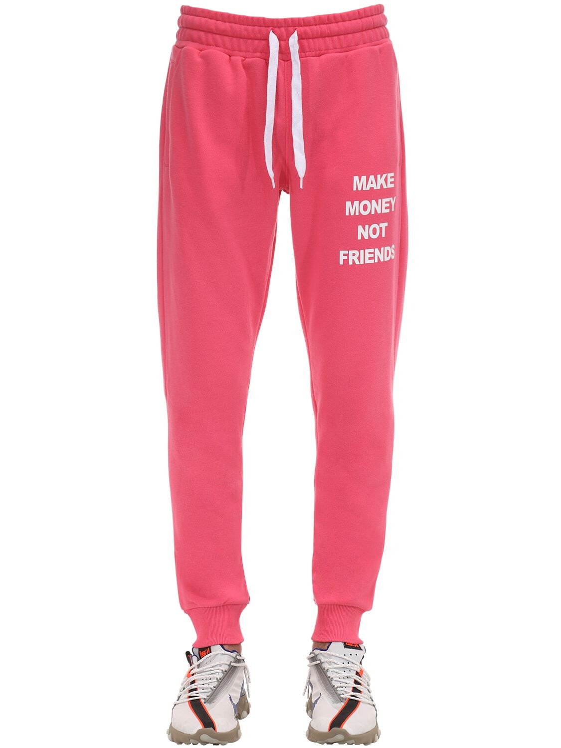 Make Money Not Friends Neon Cotton Jersey Sweatpants In Fuchsia