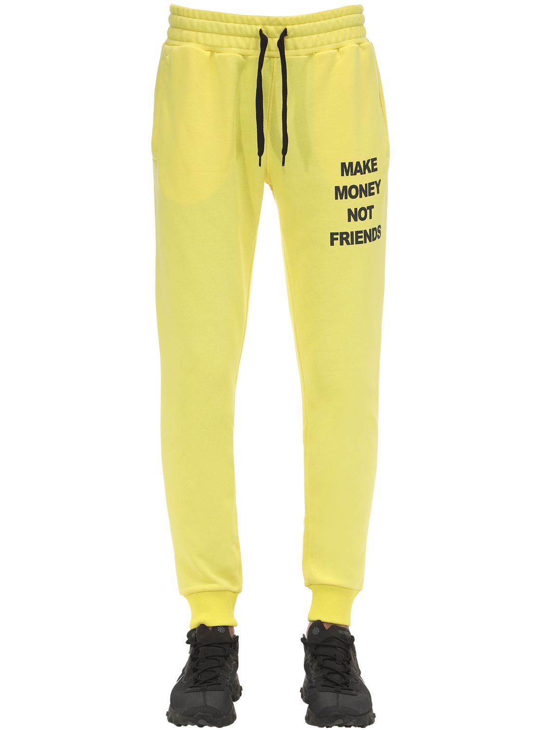 Make Money Not Friends Neon Cotton Jersey Sweatpants In Yellow