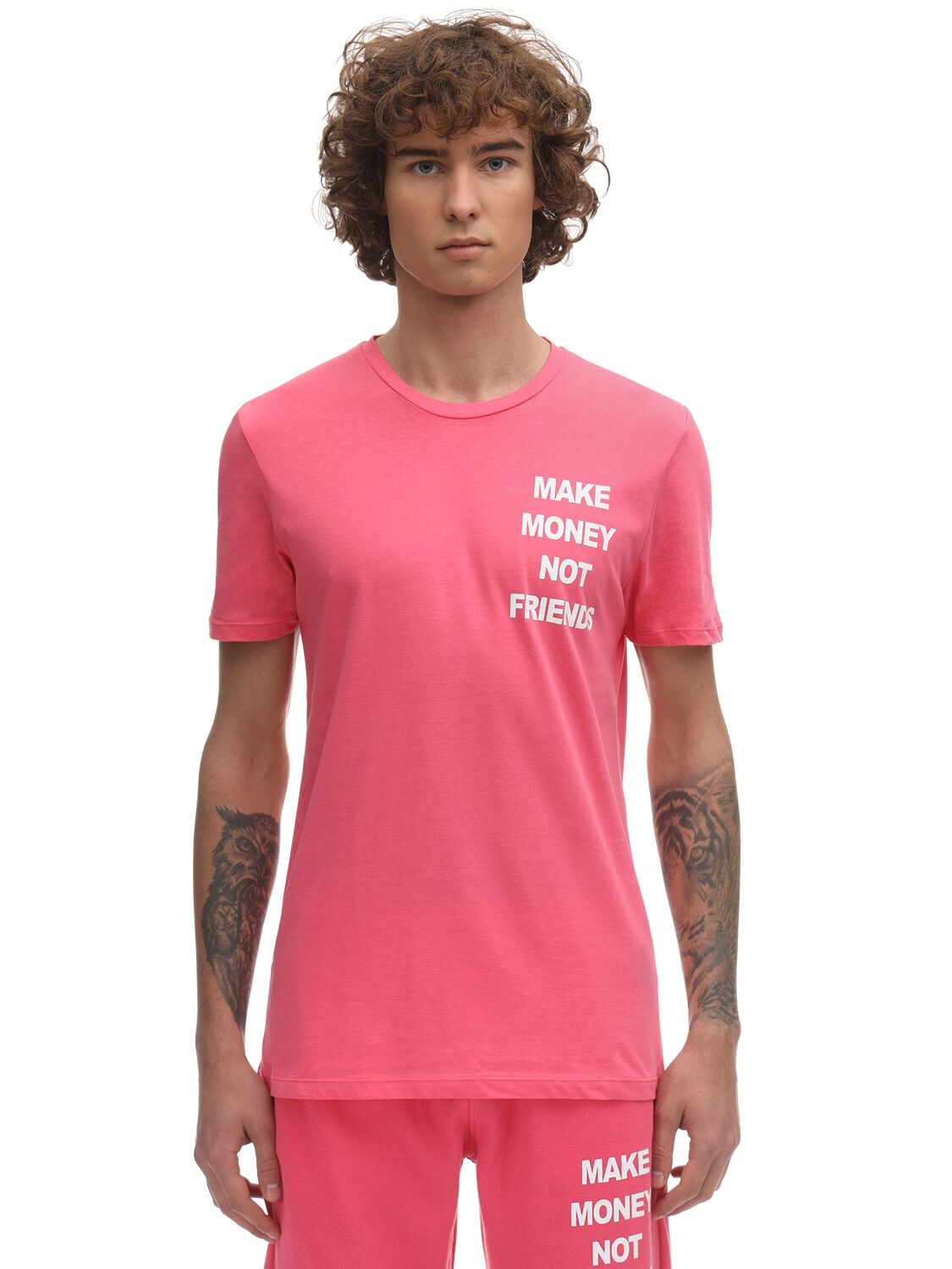 Make Money Not Friends Fluo Logo Print Cotton Jersey T-shirt In Fuchsia