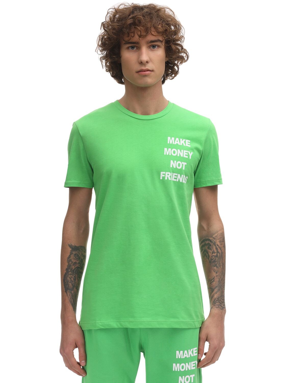 Make Money Not Friends Fluo Logo Print Cotton Jersey T-shirt In Green