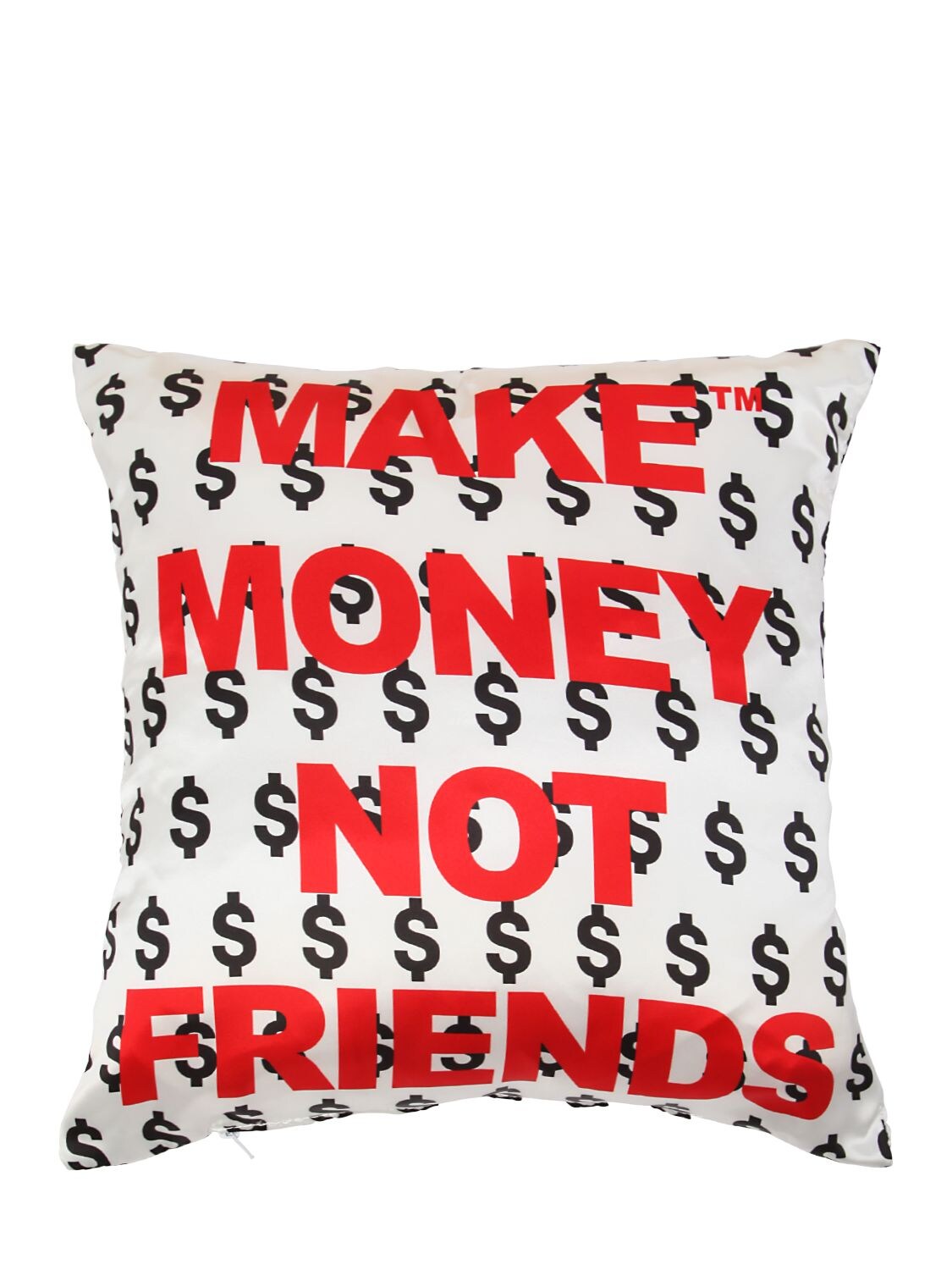 Make Money Not Friends Logo Printed Cotton Pillow In White