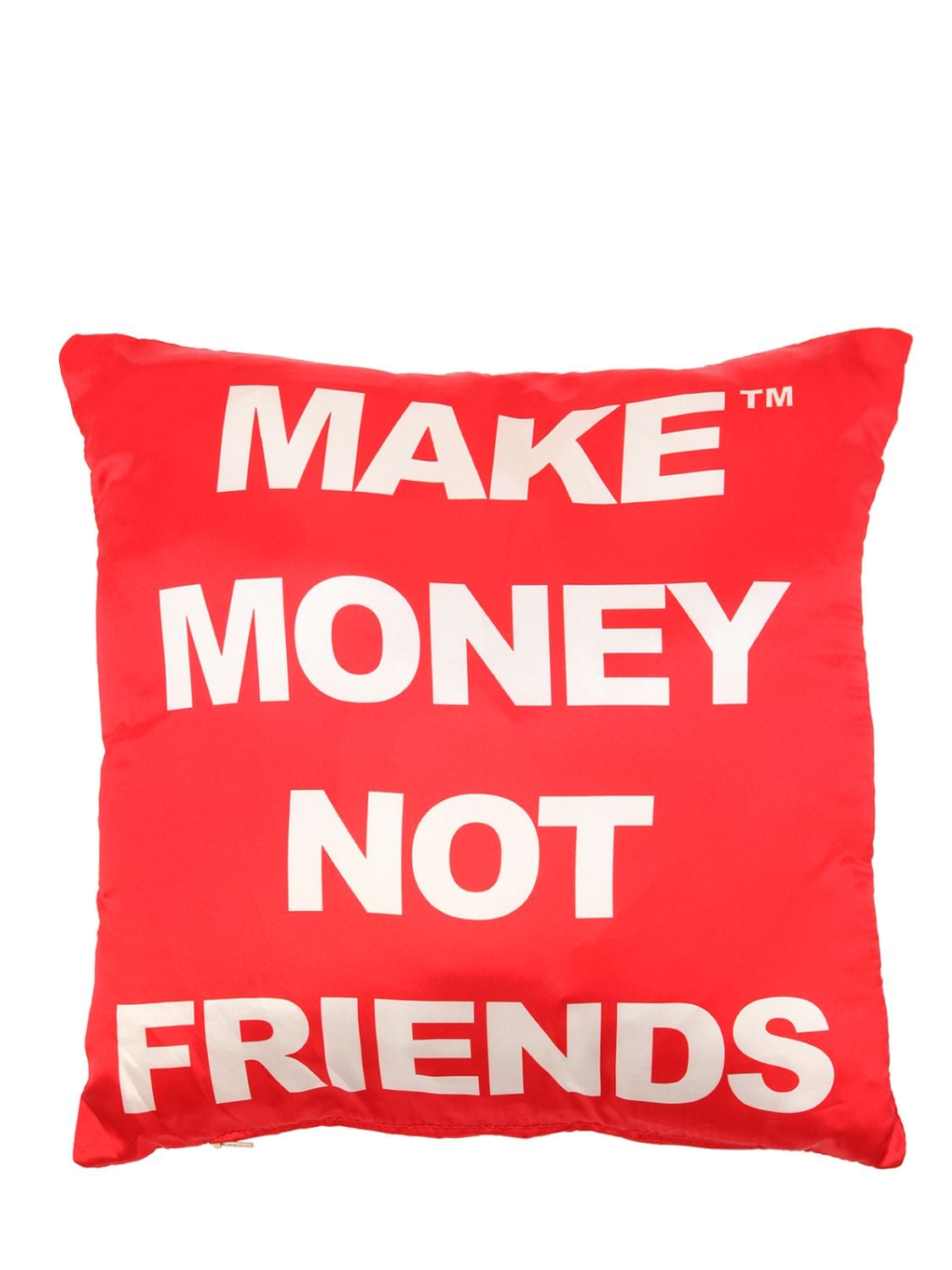 Make Money Not Friends Logo Printed Cotton Pillow In Red