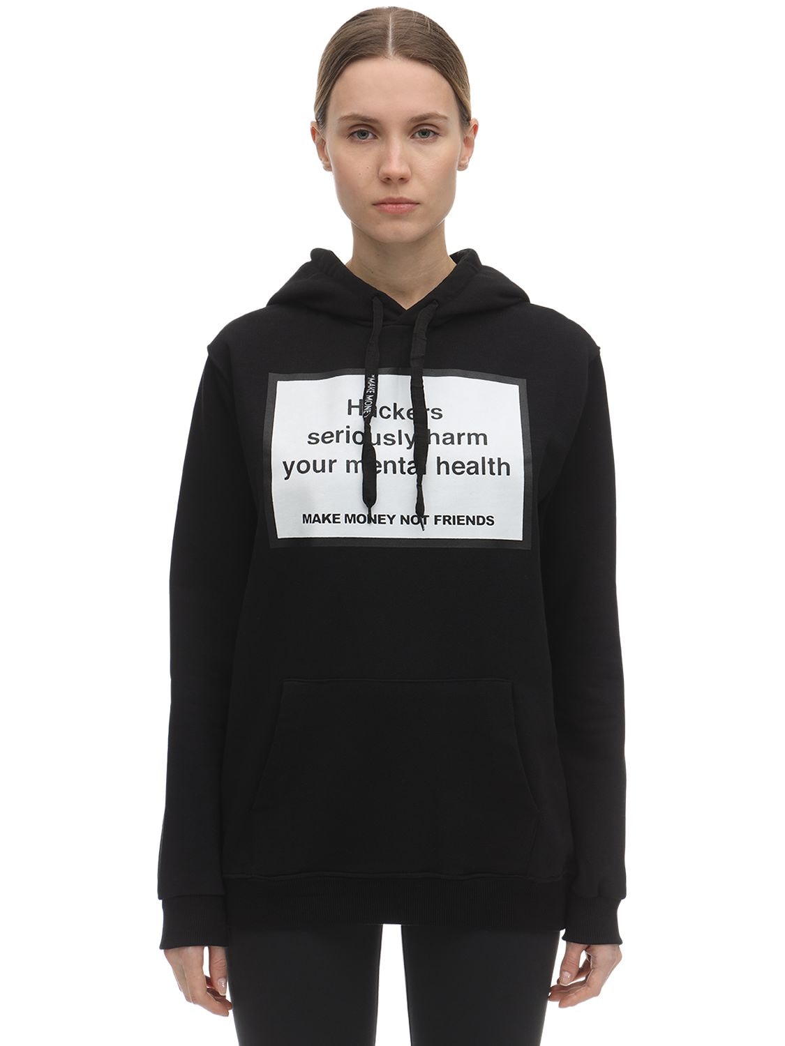 Make Money Not Friends Cotton Printed Hackers Sweatshirt Hoodie In Black