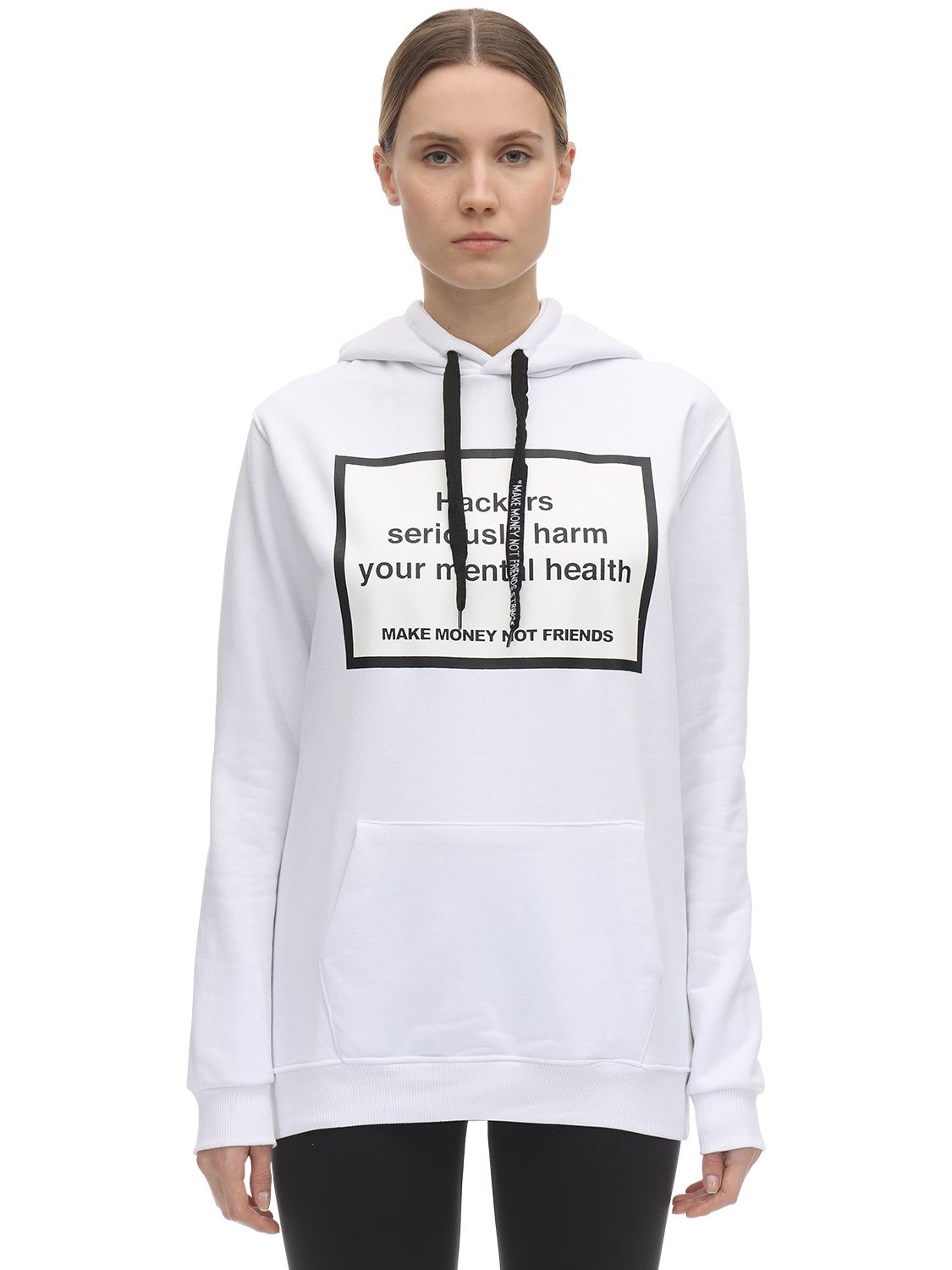 Make Money Not Friends Cotton Printed Hackers Sweatshirt Hoodie In White