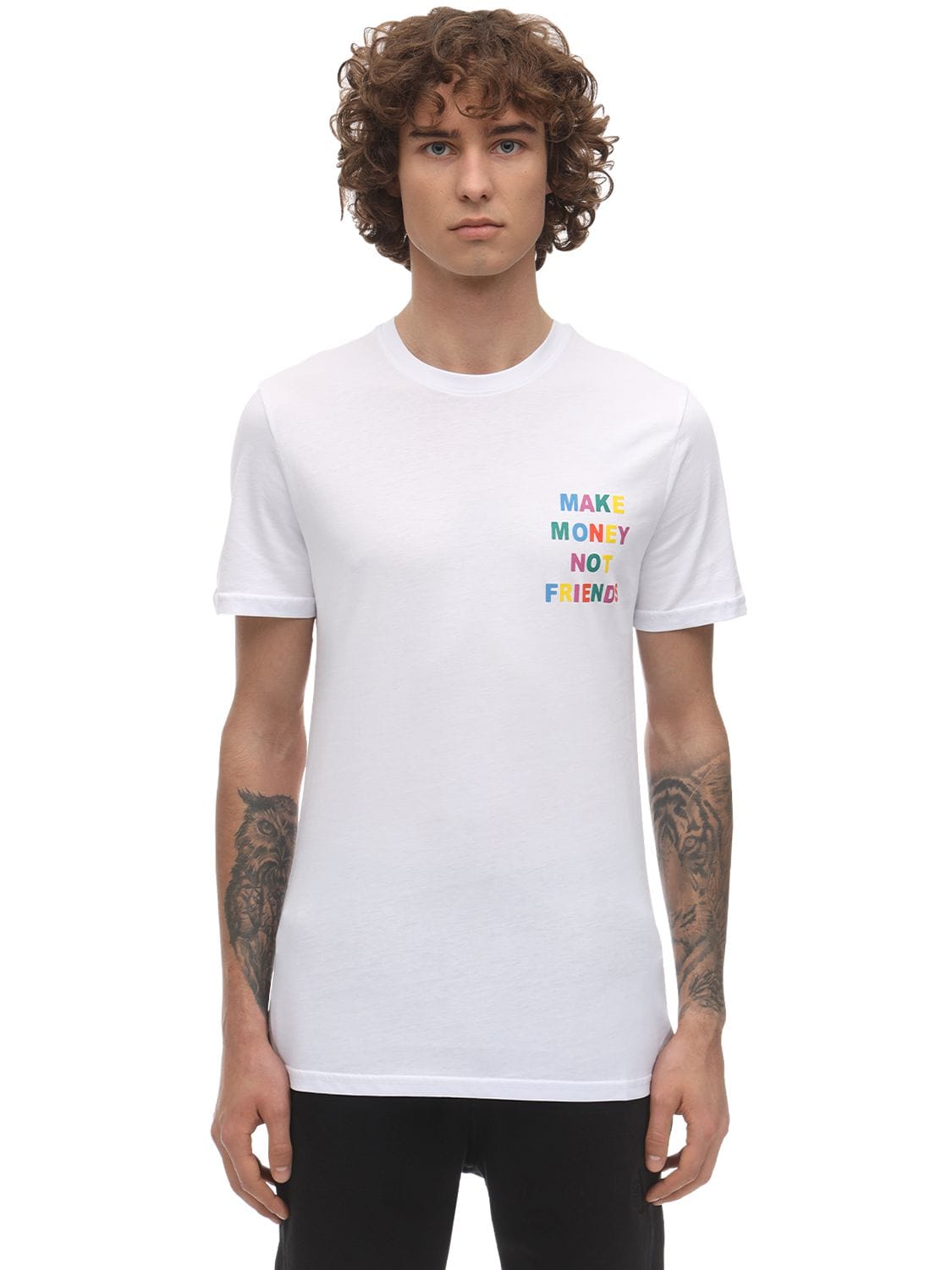 Make Money Not Friends Multi Logo Print Cotton Jersey T-shirt In White