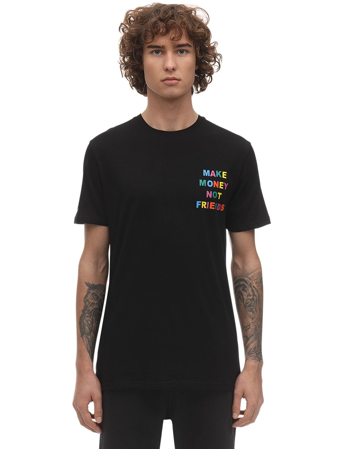 Make Money Not Friends Multi Logo Print Cotton Jersey T-shirt In Black