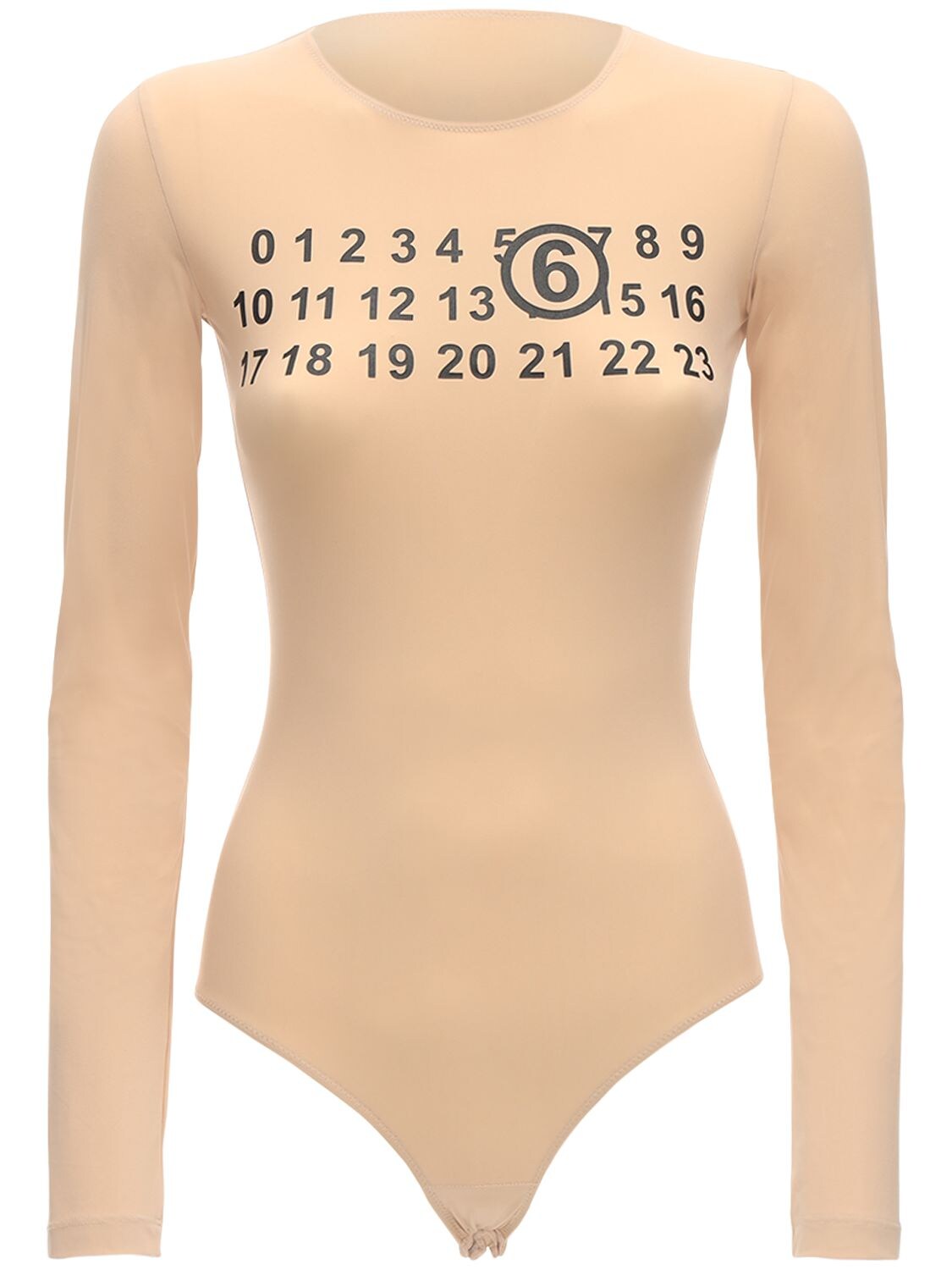 Mm6 Maison Margiela Logo Print Lycra Logo Bodysuit In Nude