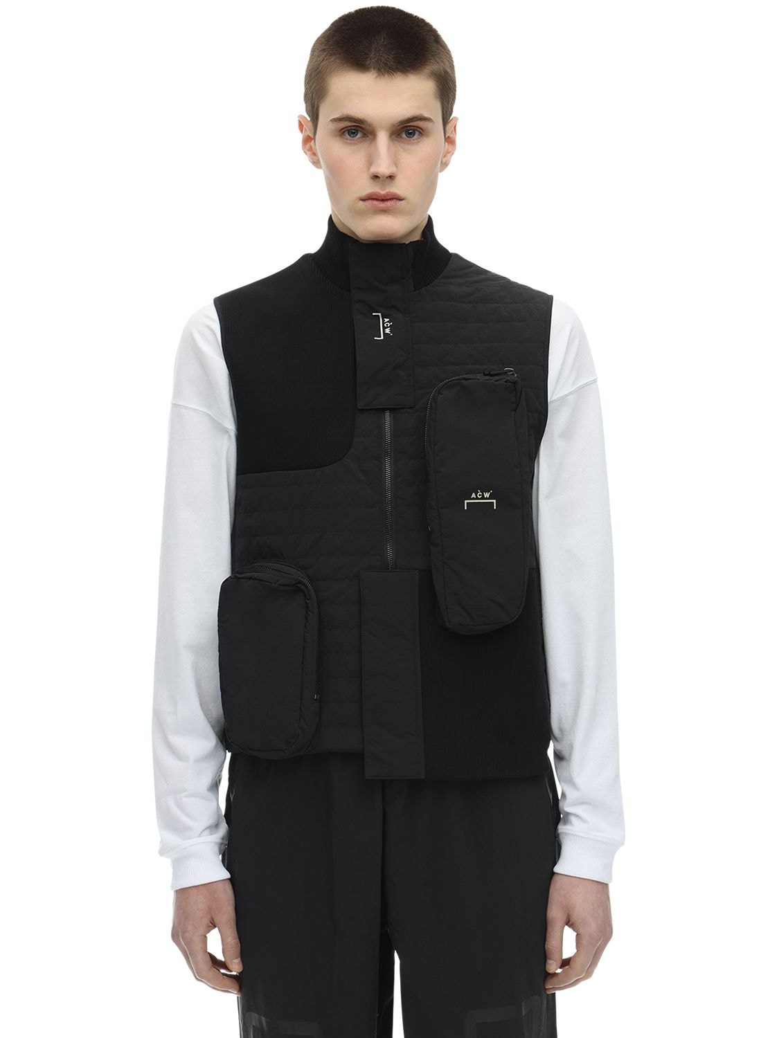 A-cold-wall* Logo Print Padded Nylon & Knit Vest In Black