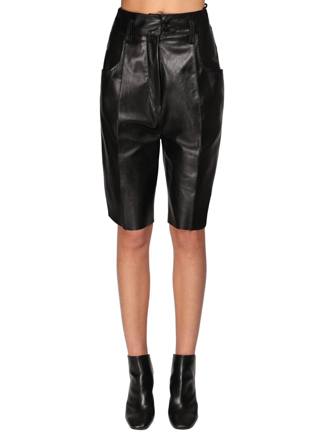 Petar Petrov Gisa High-rise Wide Leather Shorts in Black Womens Clothing Shorts Mini shorts 