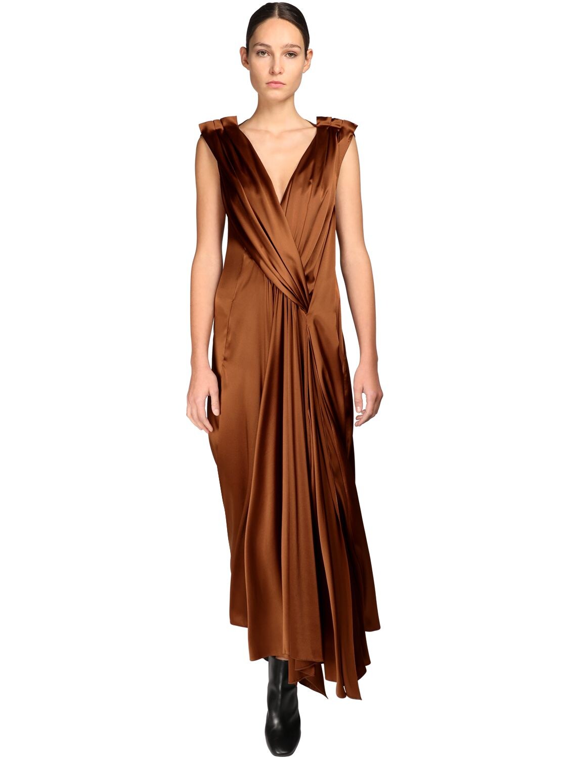 Petar Petrov Aria Draped Silk-blend Satin Dress In Copper | ModeSens