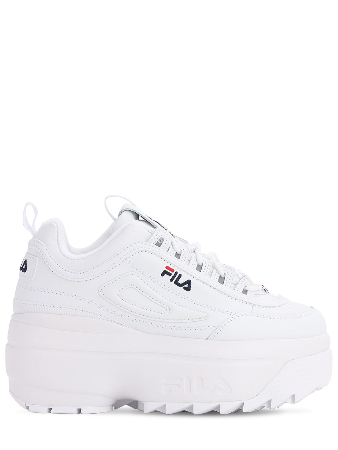 white faux leather platform sneakers