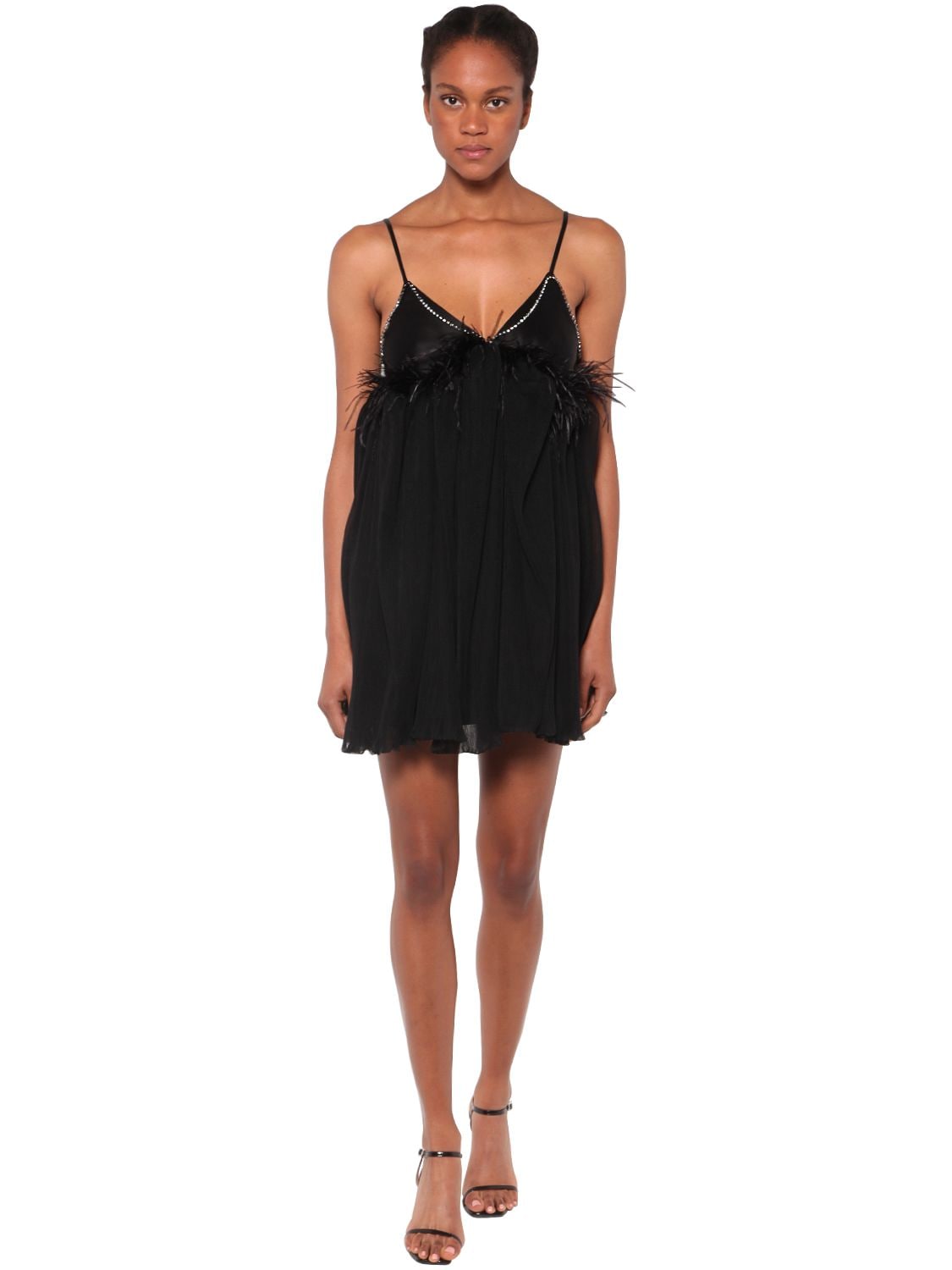 Act N°1 Tulle & Feathers Mini Dress In Black