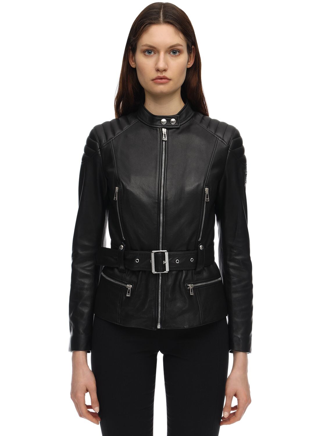 Belstaff Molly Belted Leather Biker Jacket In Black