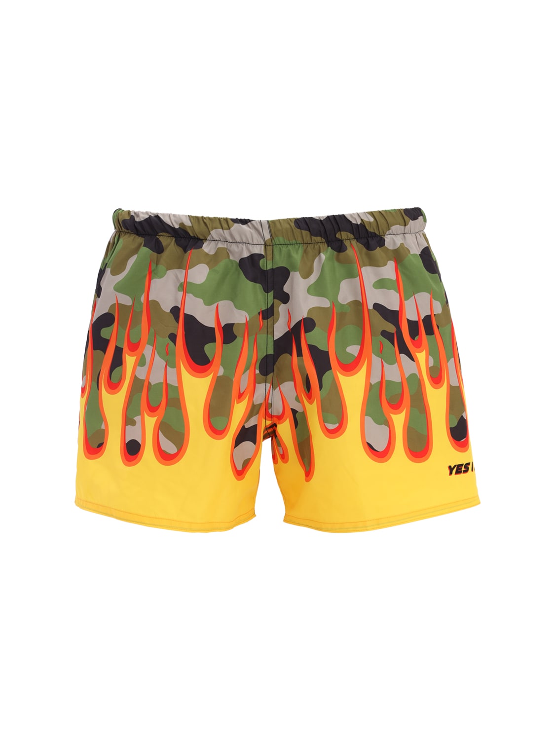 Yes I Am Camo On Fire Printed Tech Swim Shorts In Camouflage