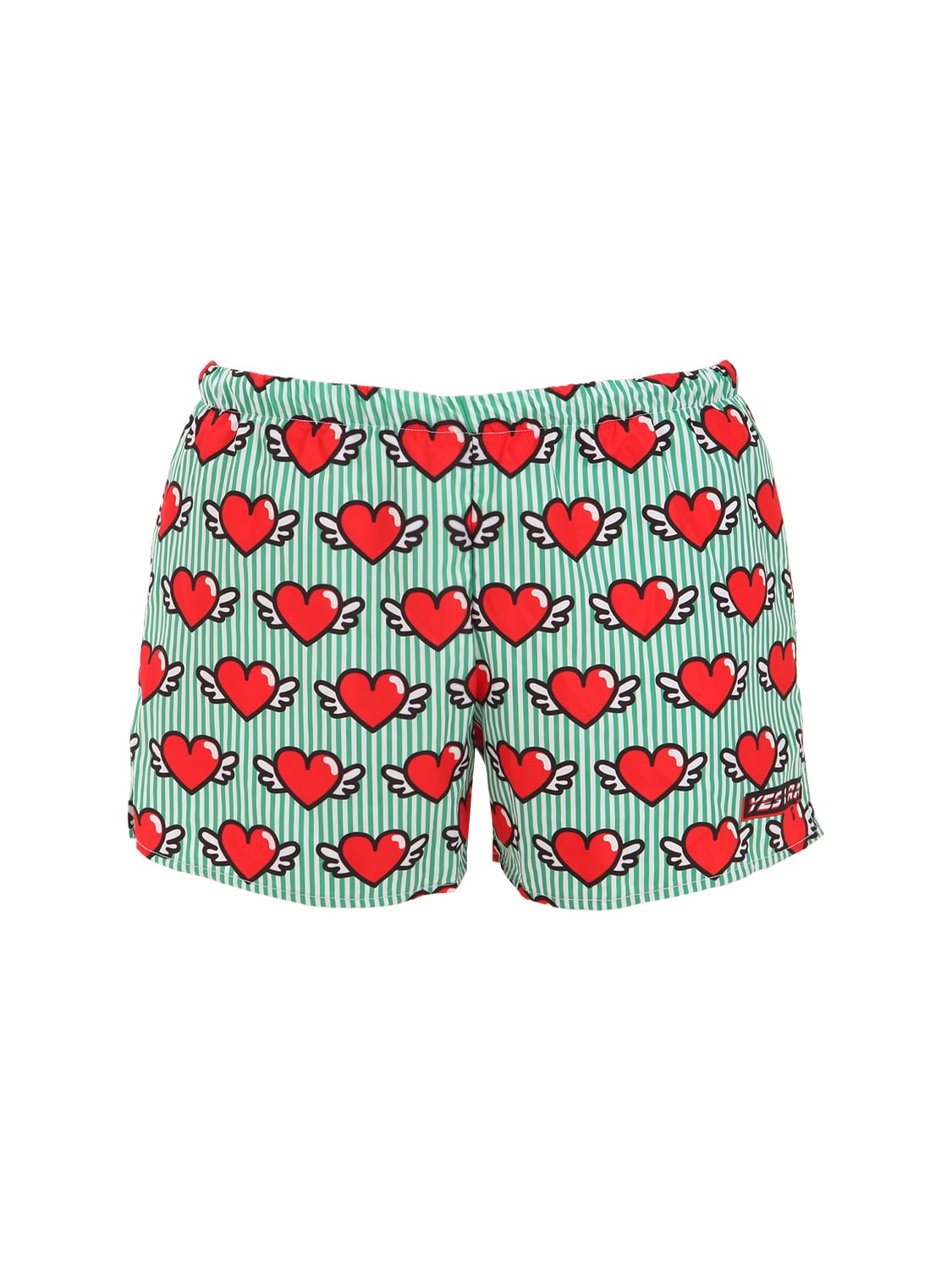 Yes I Am Flying Hearts Printed Tech Swim Shorts In Green
