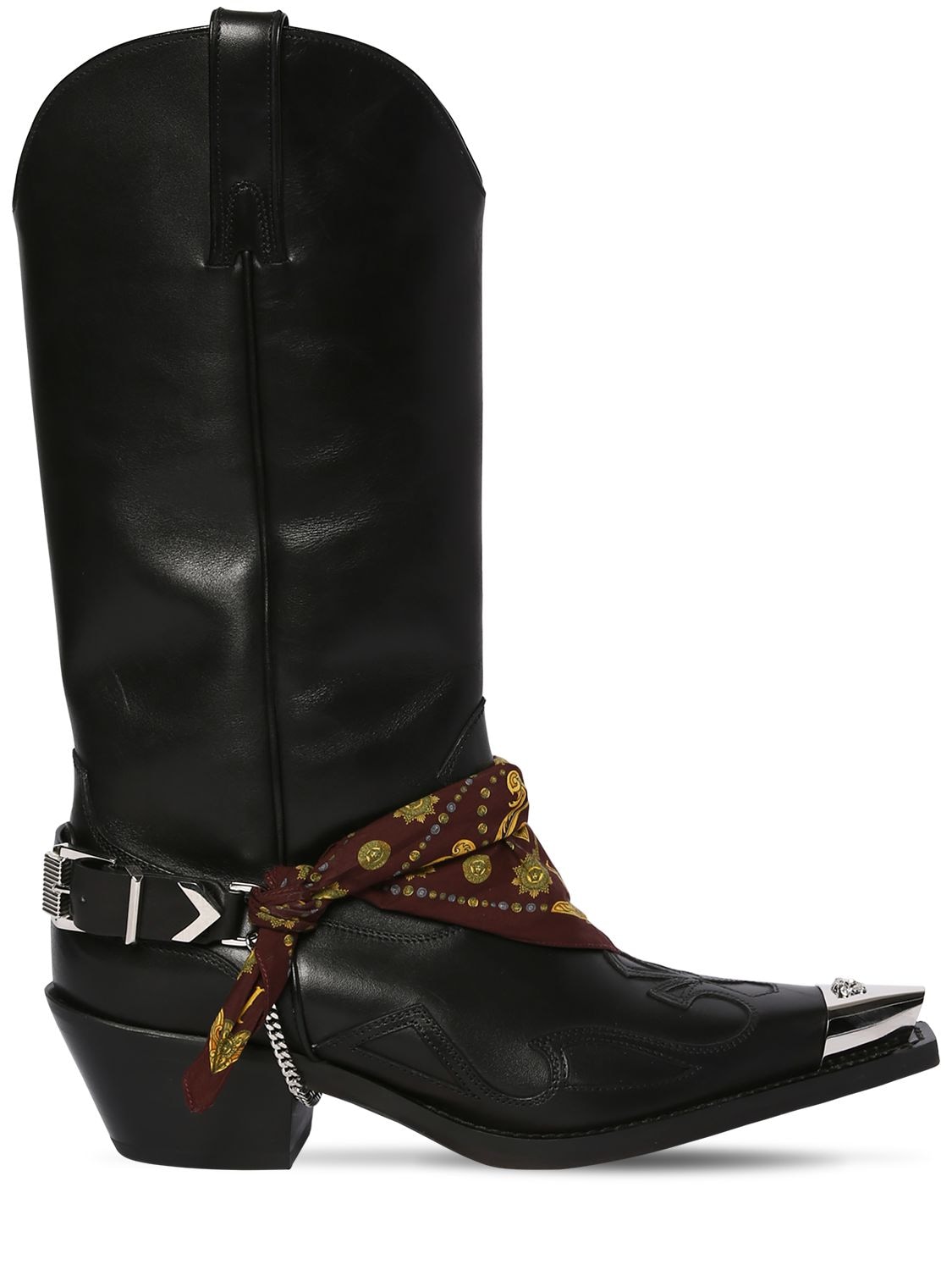 Versace 70mm Camperos Leather Cowboy Boots In Black Modesens