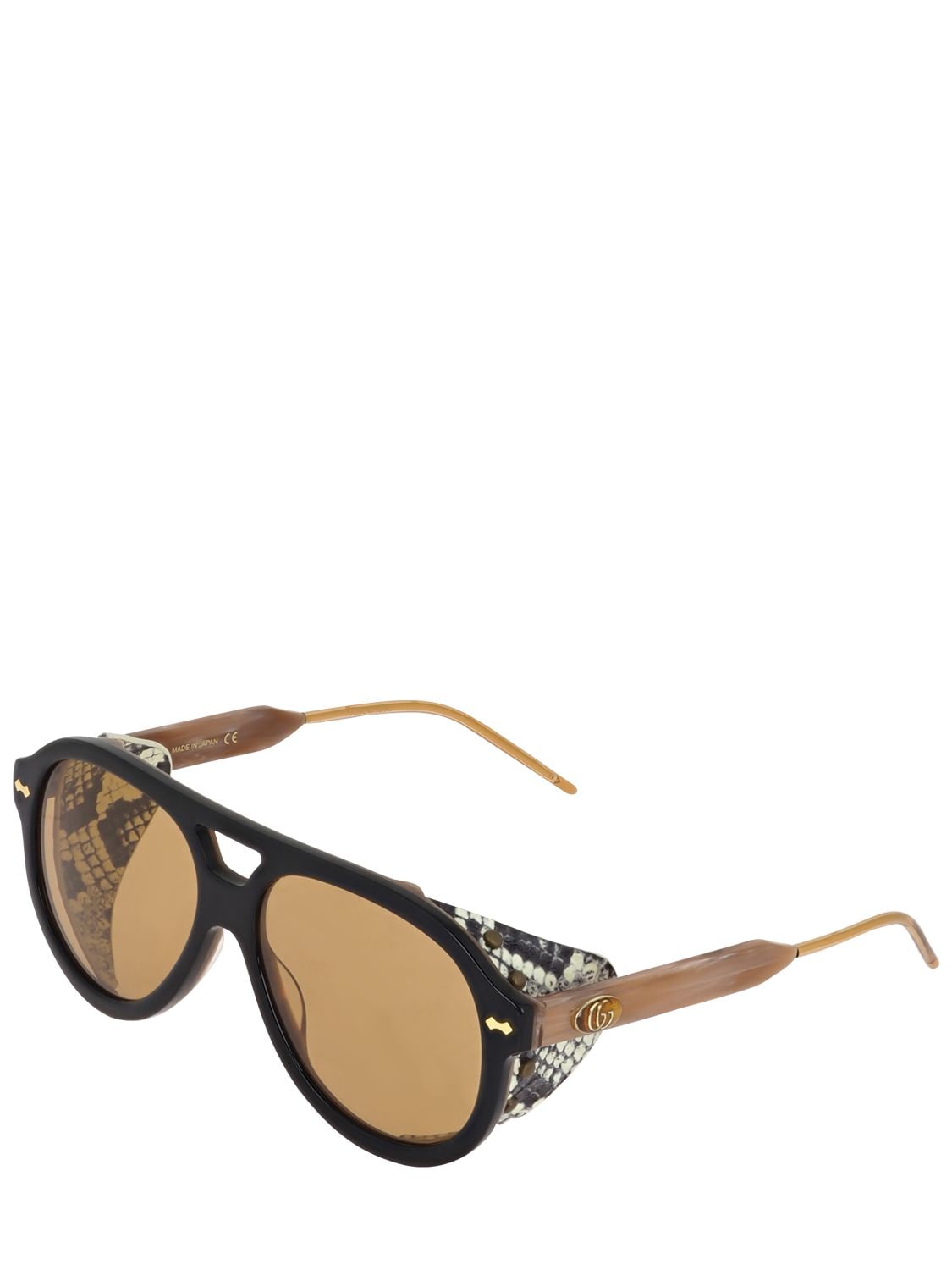Gucci Bold Mask Sunglasses W/ Snakeskin Detail In Schwarz,multi