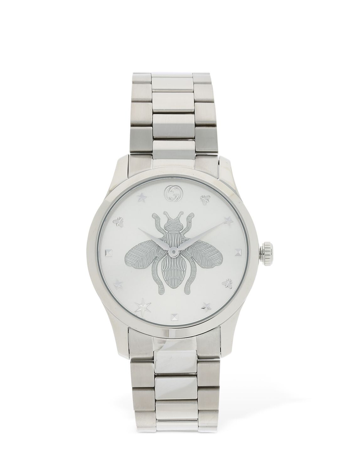 Gucci 38mm G Timeless Bee Motif Watch In Silver
