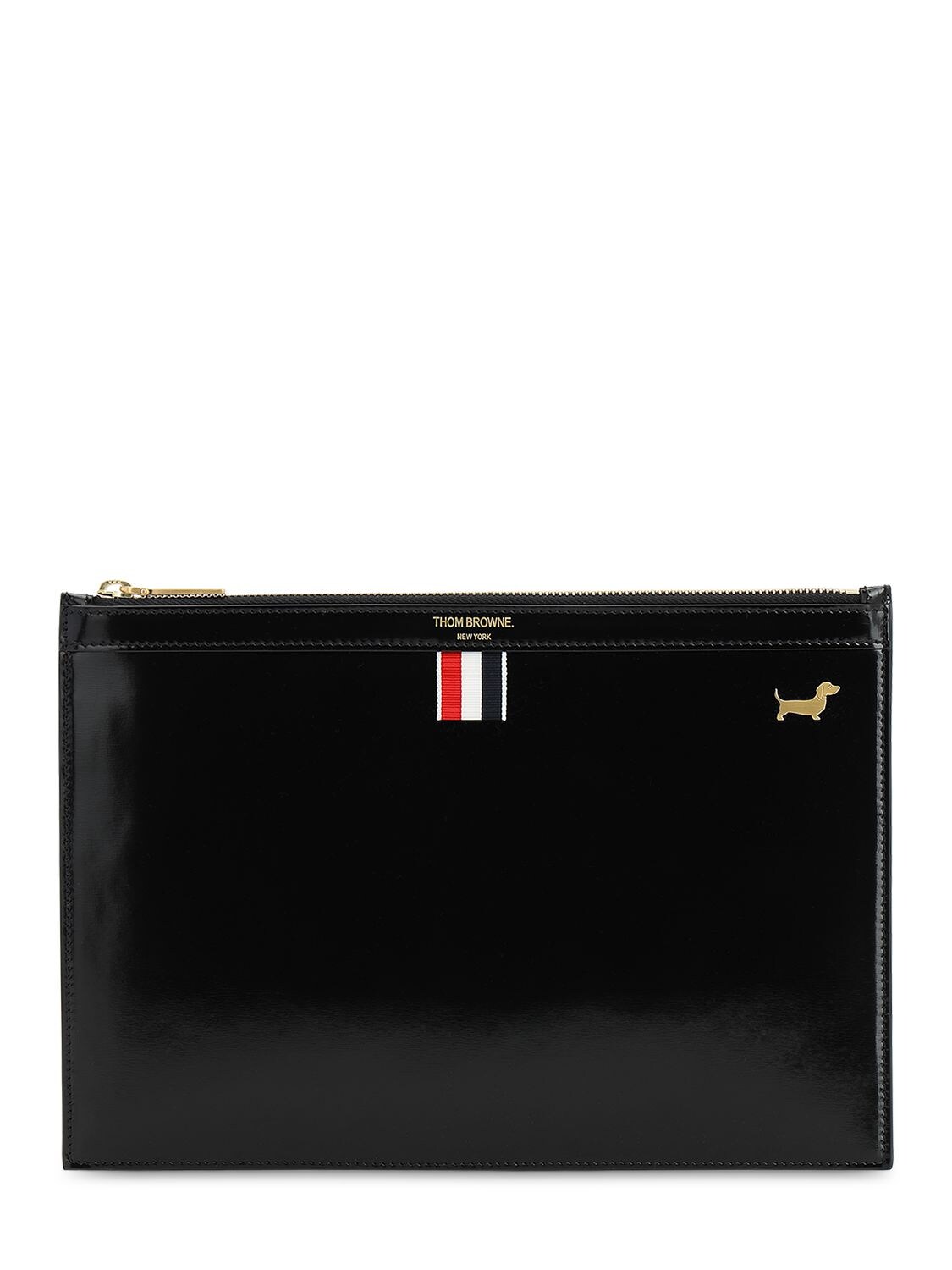 Thom Browne Smooth Leather Pouch In Black