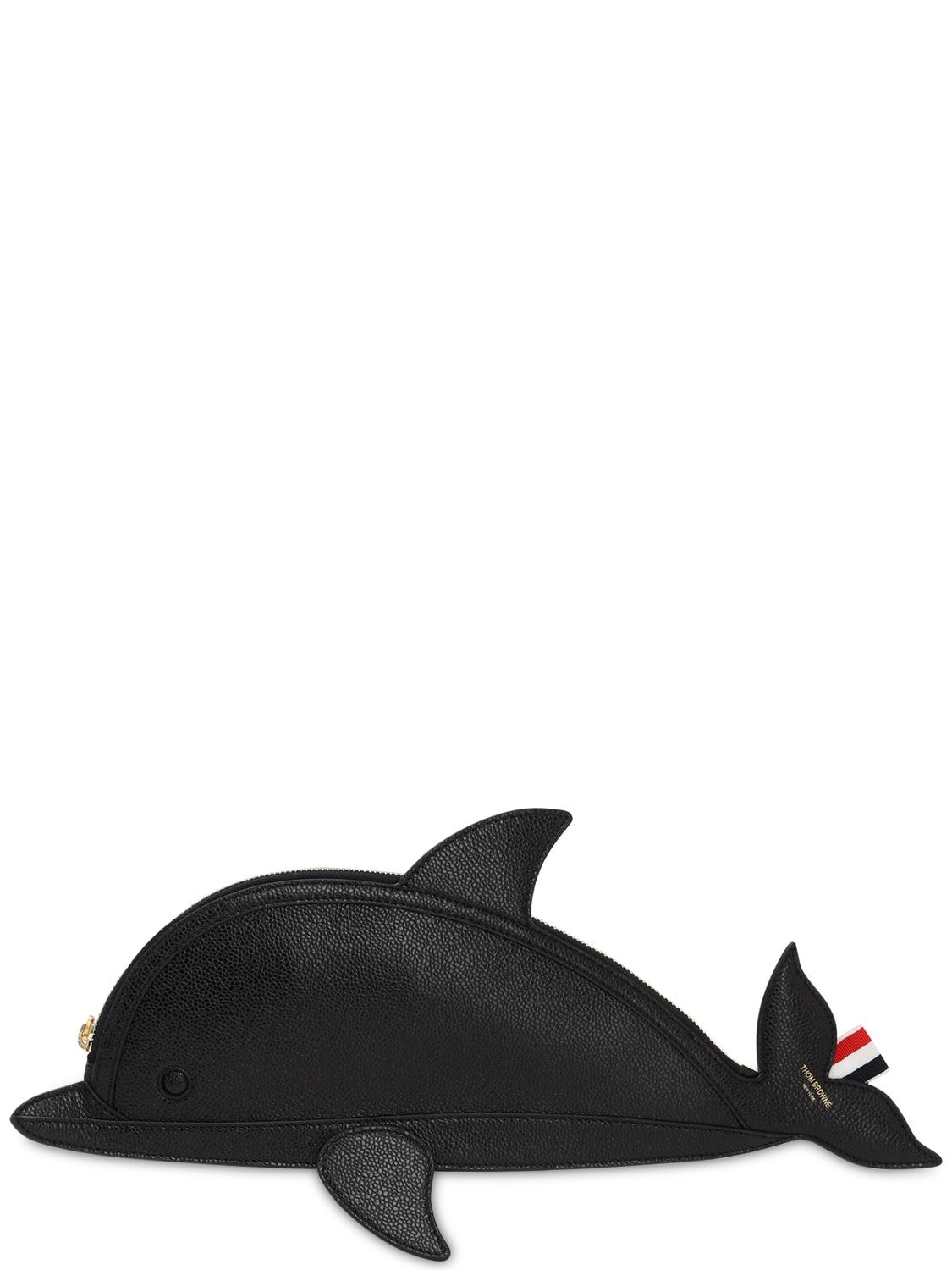 THOM BROWNE 粒面皮革海豚形状手拿包,71IWV8003-MDAX0