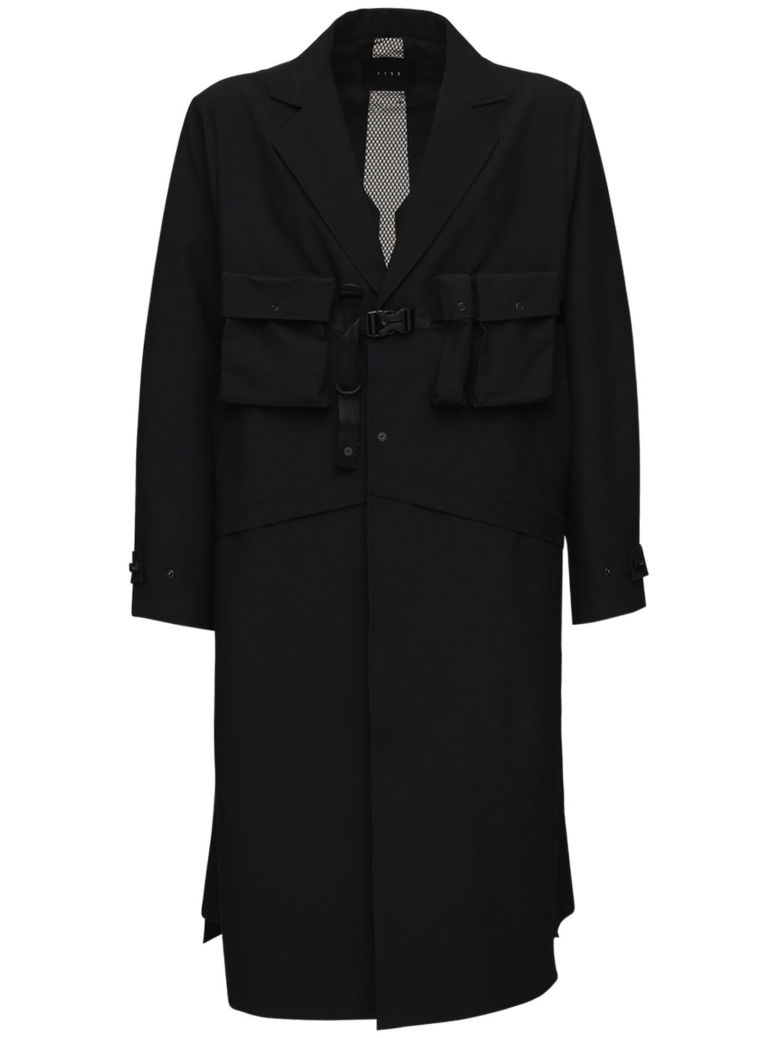 Iise Utility Trench Coat W/ Pockets & Buckle In Black