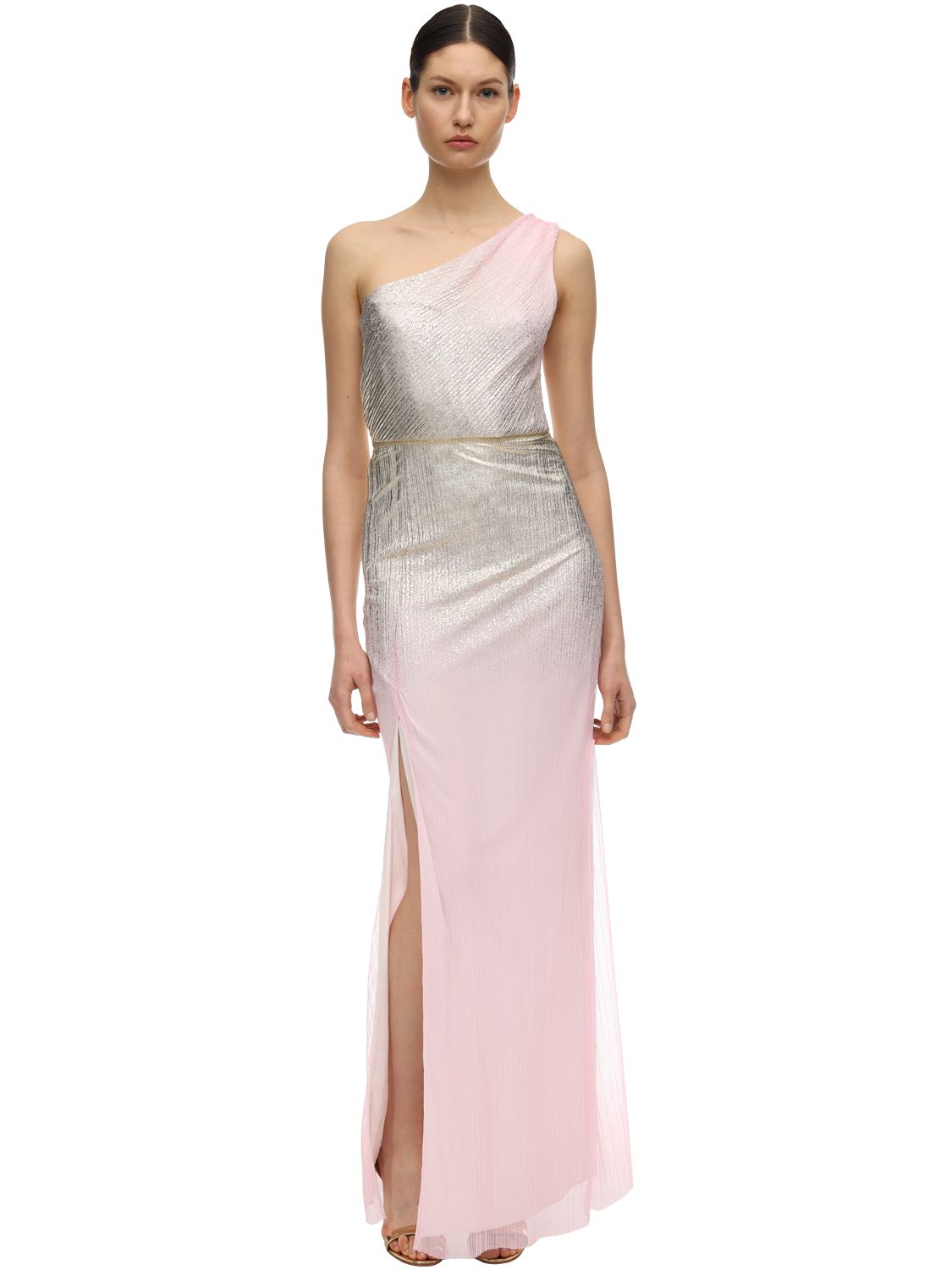 gold one shoulder gown