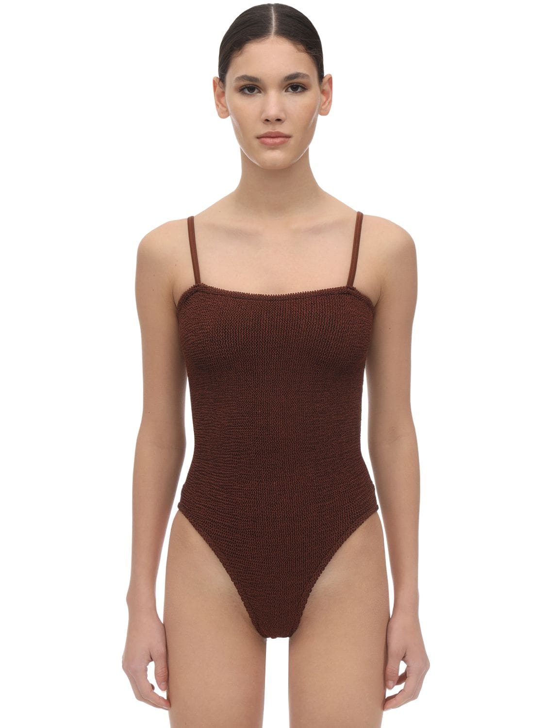 Hunza G Maria Seersucker Swimsuit In Brown